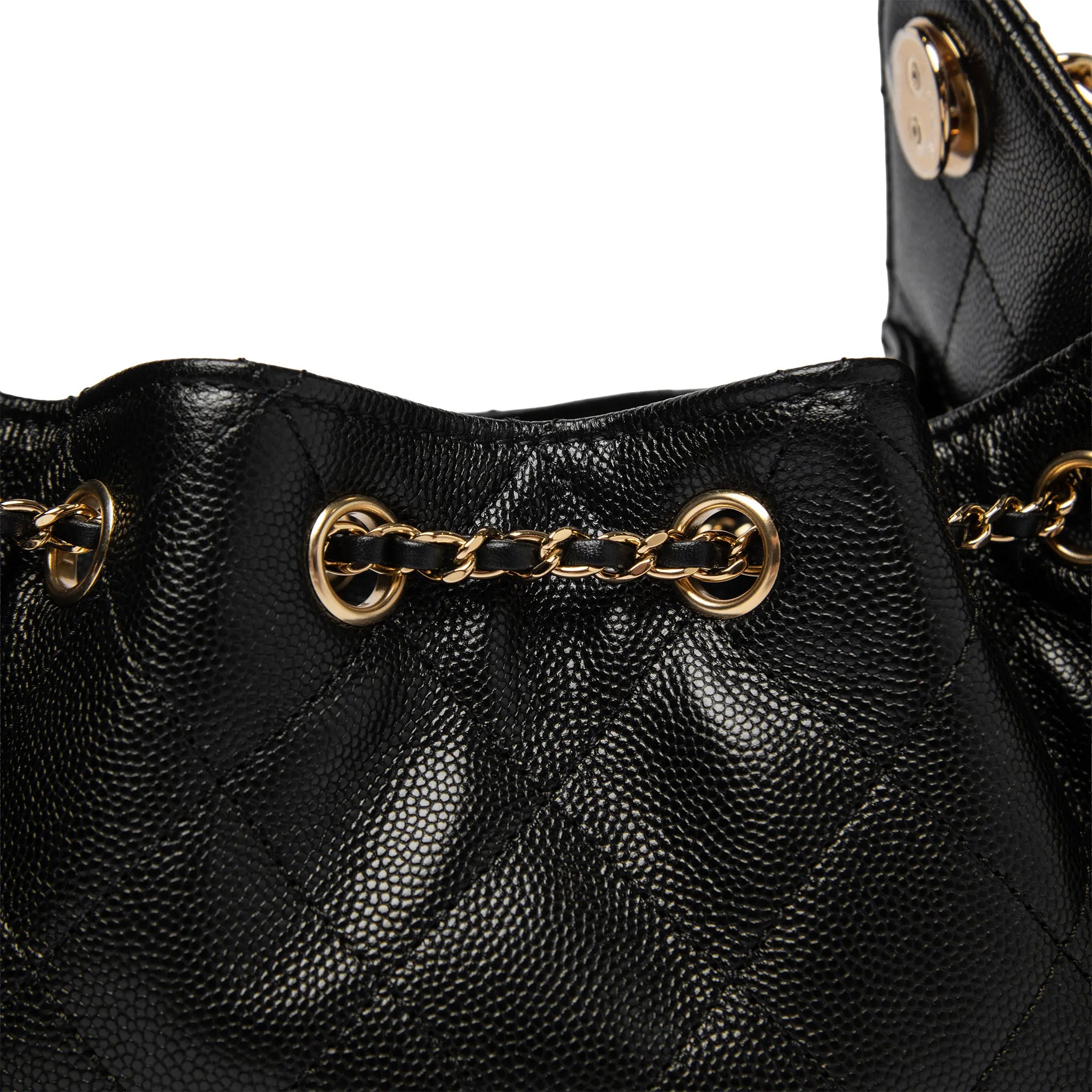 Detailed View of Chanel 25 Grained Calfskin Gold Tone Metal Black Small Handbag AS5293-B20304-94305