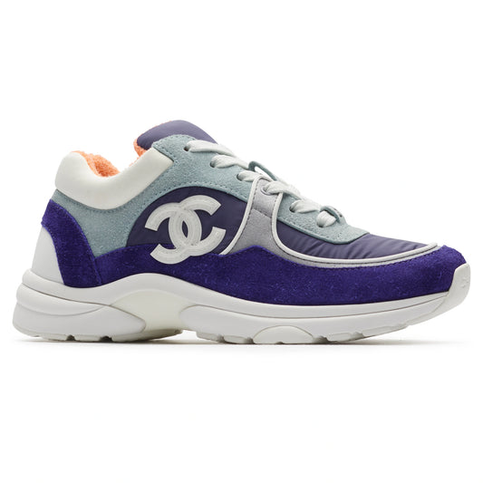 Chanel CC Logo Suede Nylon Purple Blue Sneaker - Preloved