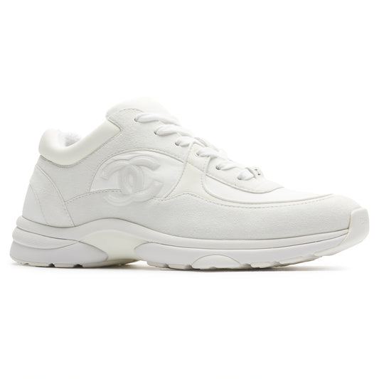 Chanel CC Logo Triple White Nylon Reflective Sneaker - Preloved