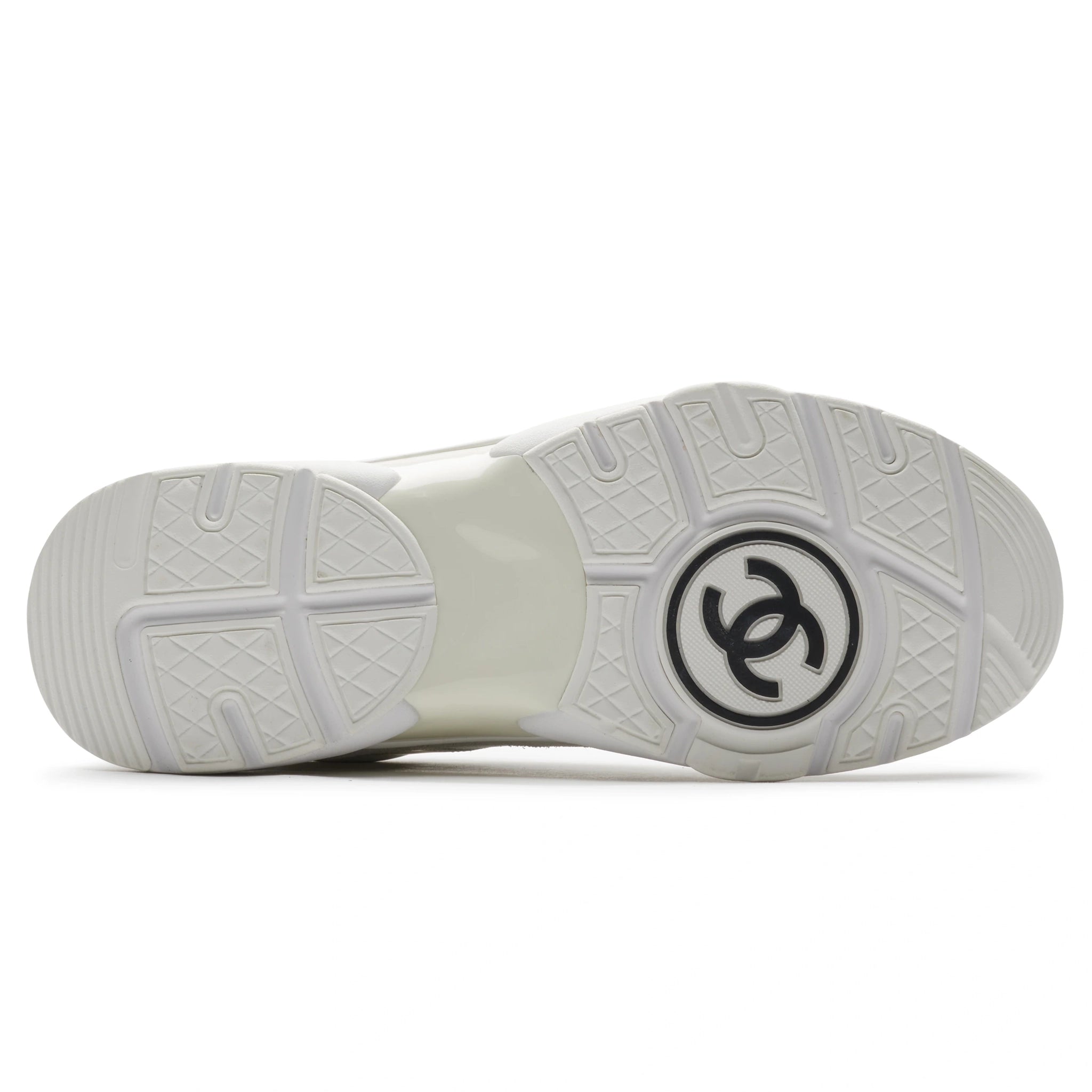 Sole view of Chanel CC Logo Triple White Sneaker