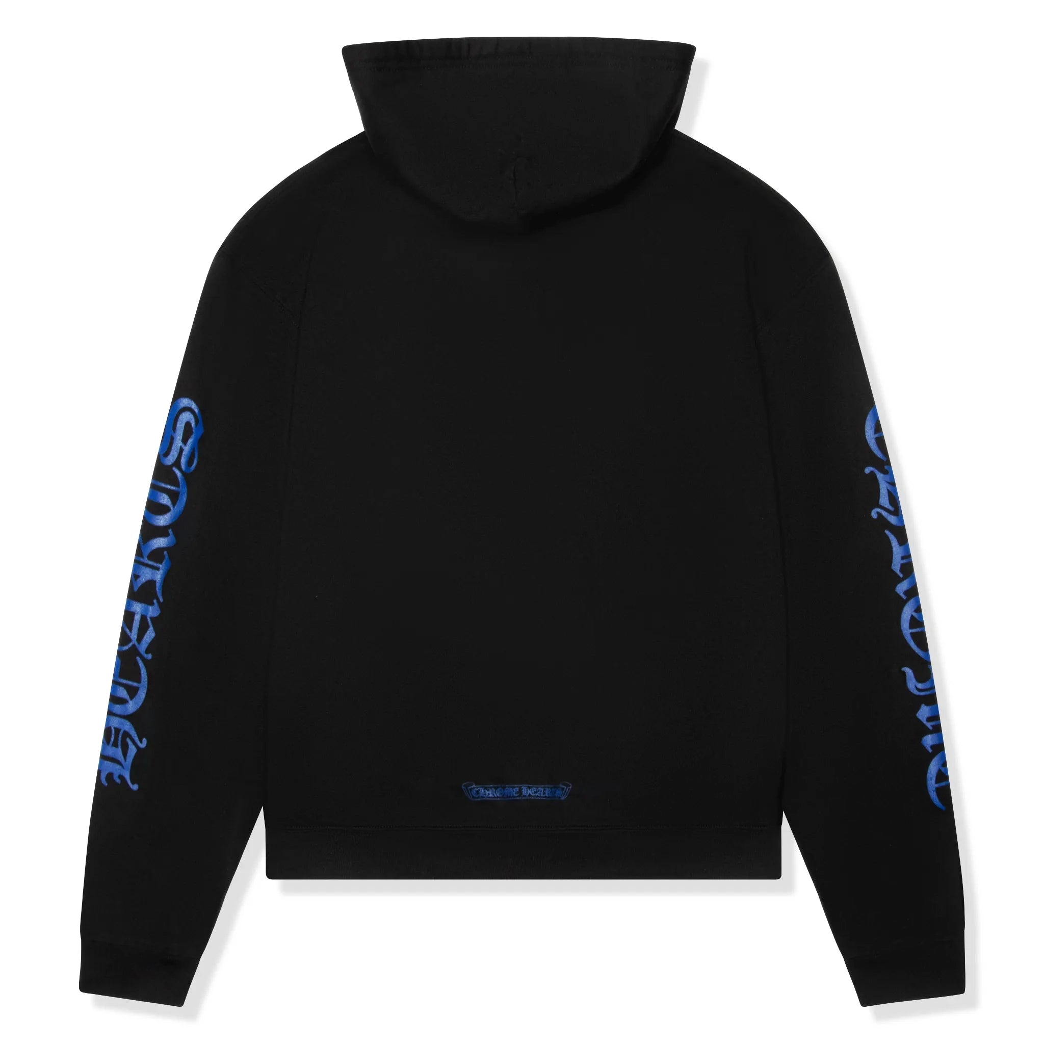 Back View of Chrome Hearts 1988 Script Logo Zip-Up Black Blue Hoodie