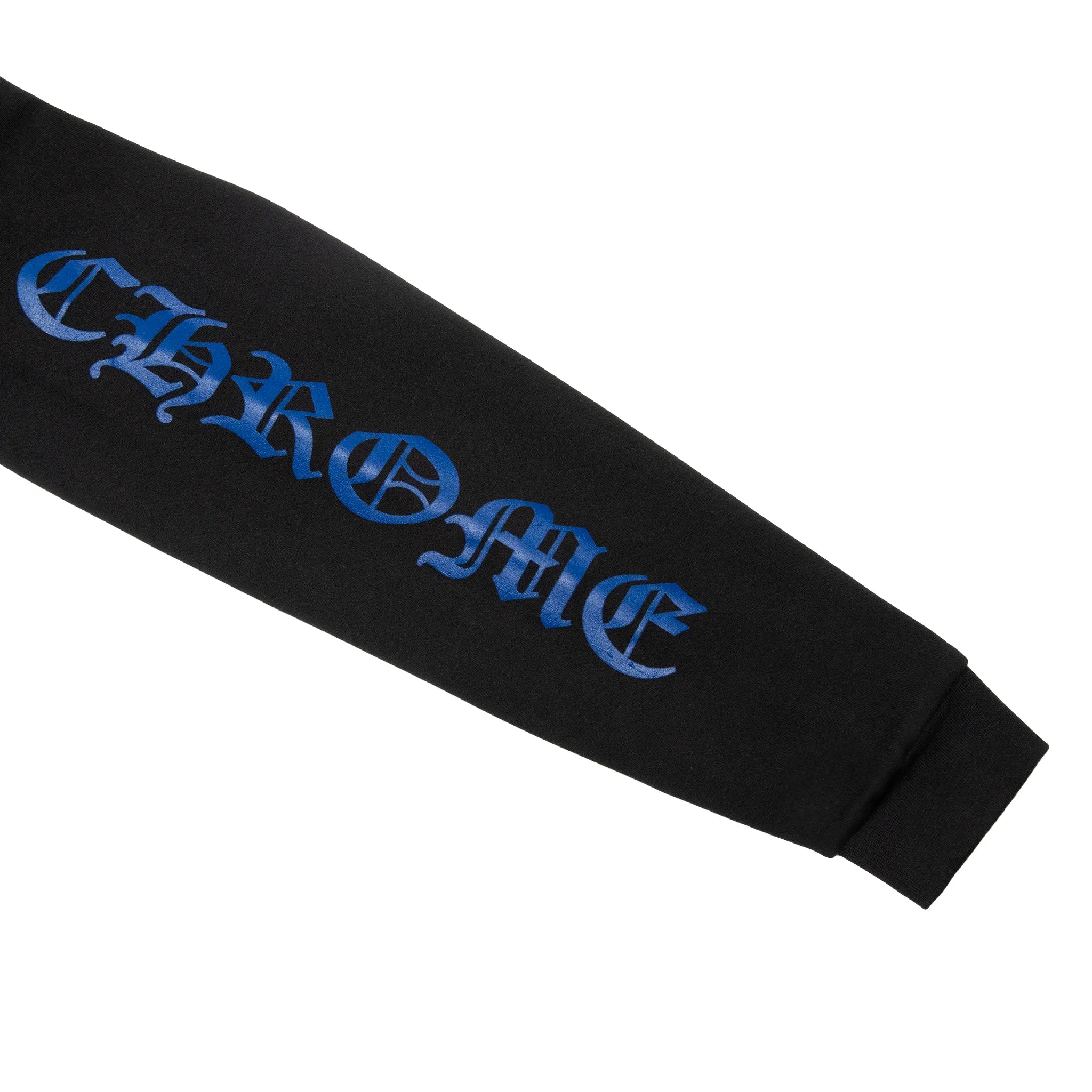 Sleeve View of Chrome Hearts 1988 Script Logo Zip-Up Black Blue Hoodie