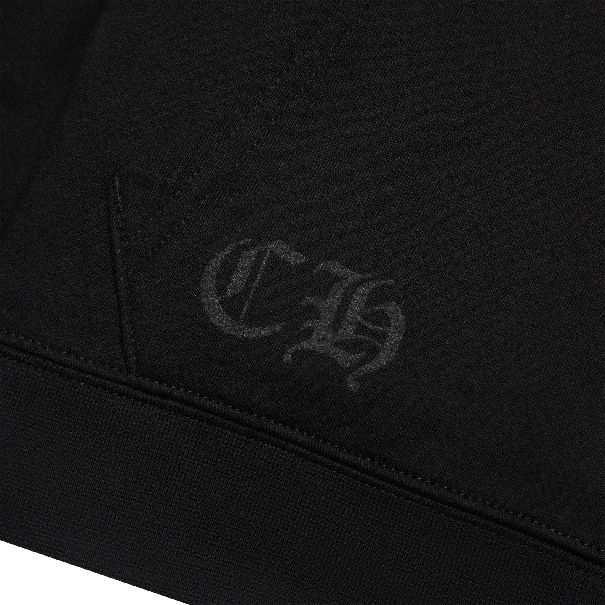 Front Symbol Logo View of Chrome Hearts 1988 Script Logo Zip-Up Black Blue Hoodie