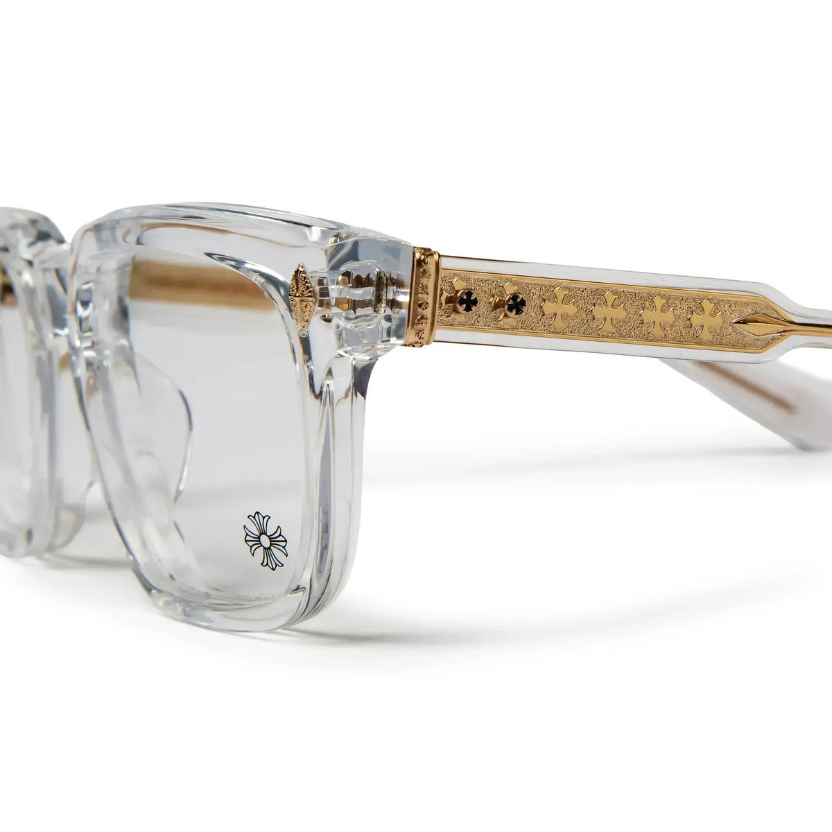 Chrome Hearts Rectangular Acetate Sunglasses With Gold Accents - NWT Chrome Hearts Box Officer Crystal Sunglasses | 174896_MAL main image 3