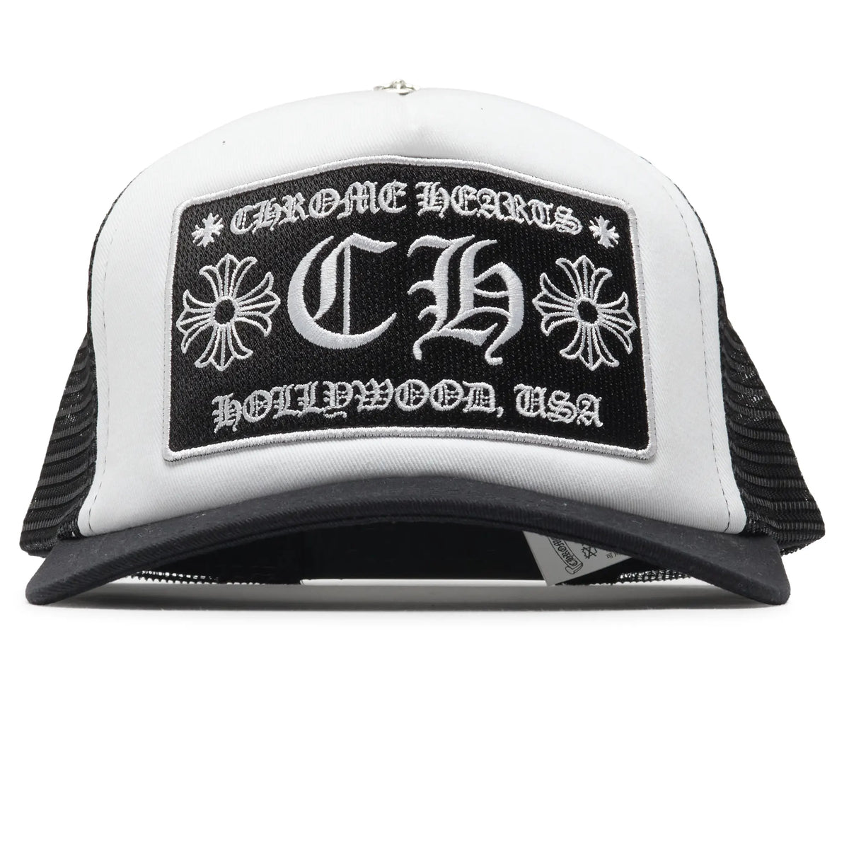 Chrome Hearts CH Hollywood White Black Trucker Cap | 1383