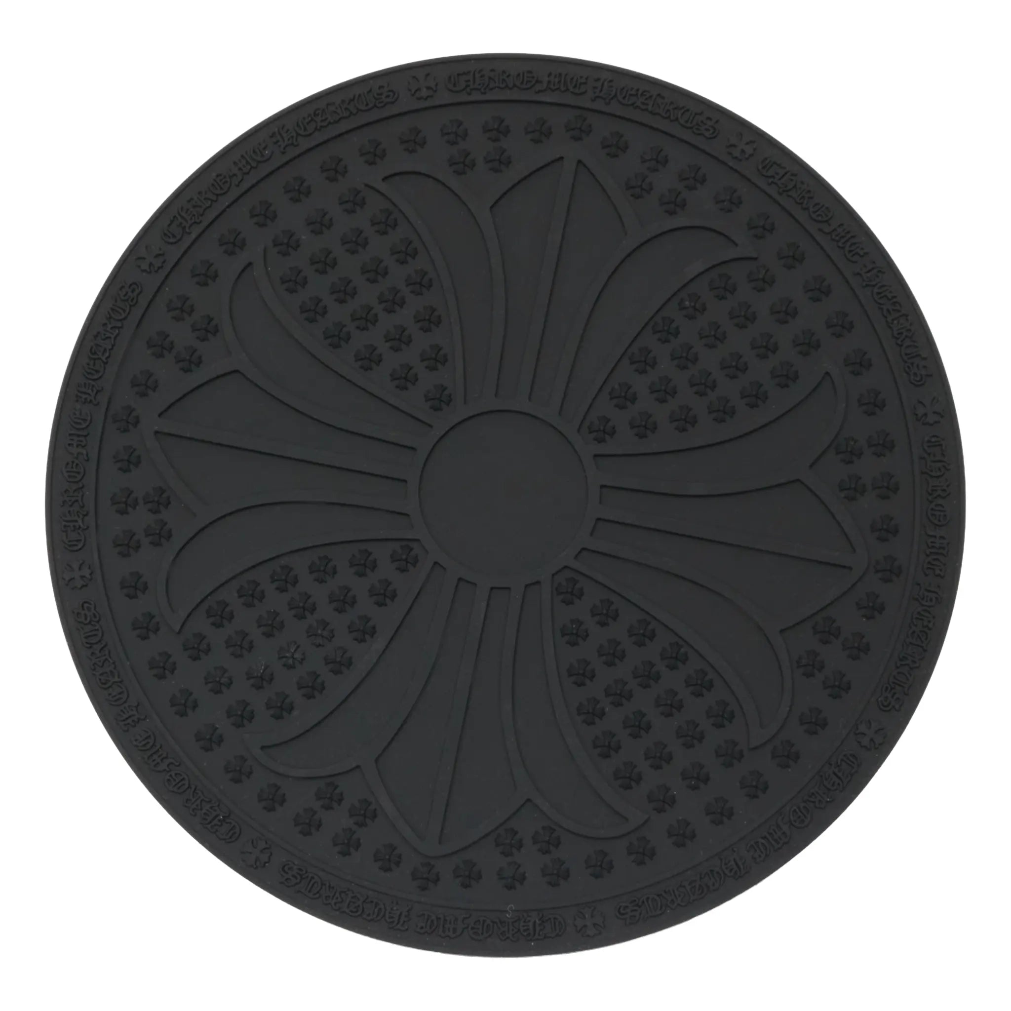 Front View of Chrome Hearts Cross Logo Round Black Rubber Mat