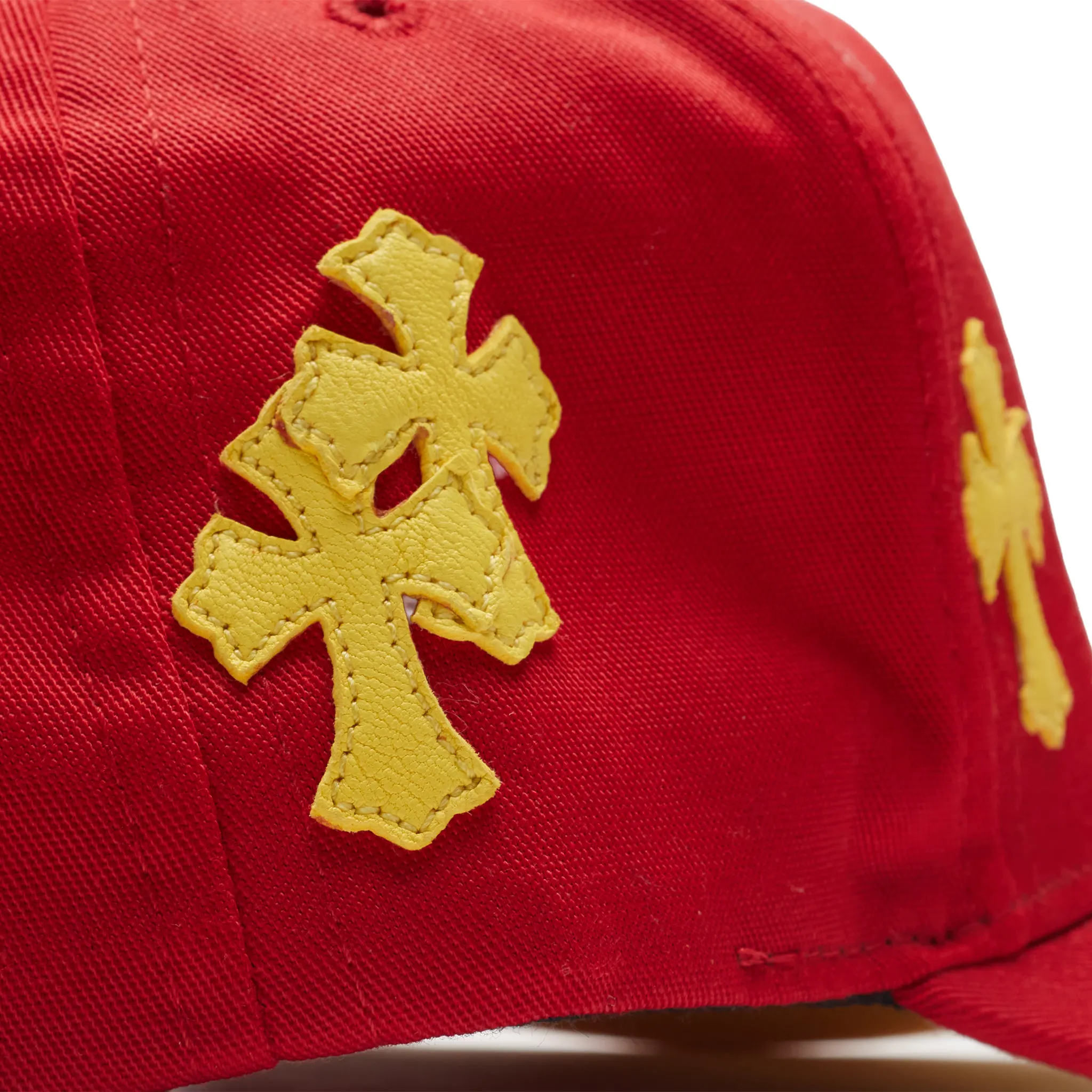 Detailed View of Chrome Hearts Cross Patch Red Yellow Baseball Cap 1383 1SS240701CPH-RED