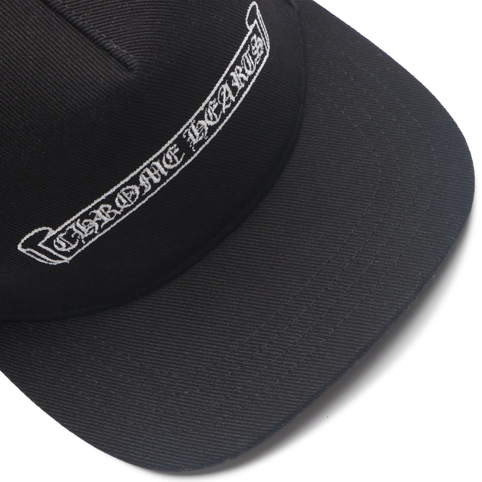 Detailed View of Chrome Hearts Embroidered Scroll Black White Baseball Cap