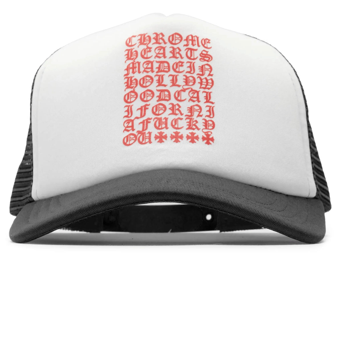 Chrome Hearts Eyechart Black White Red Trucker Cap | 033 090794-BLACK