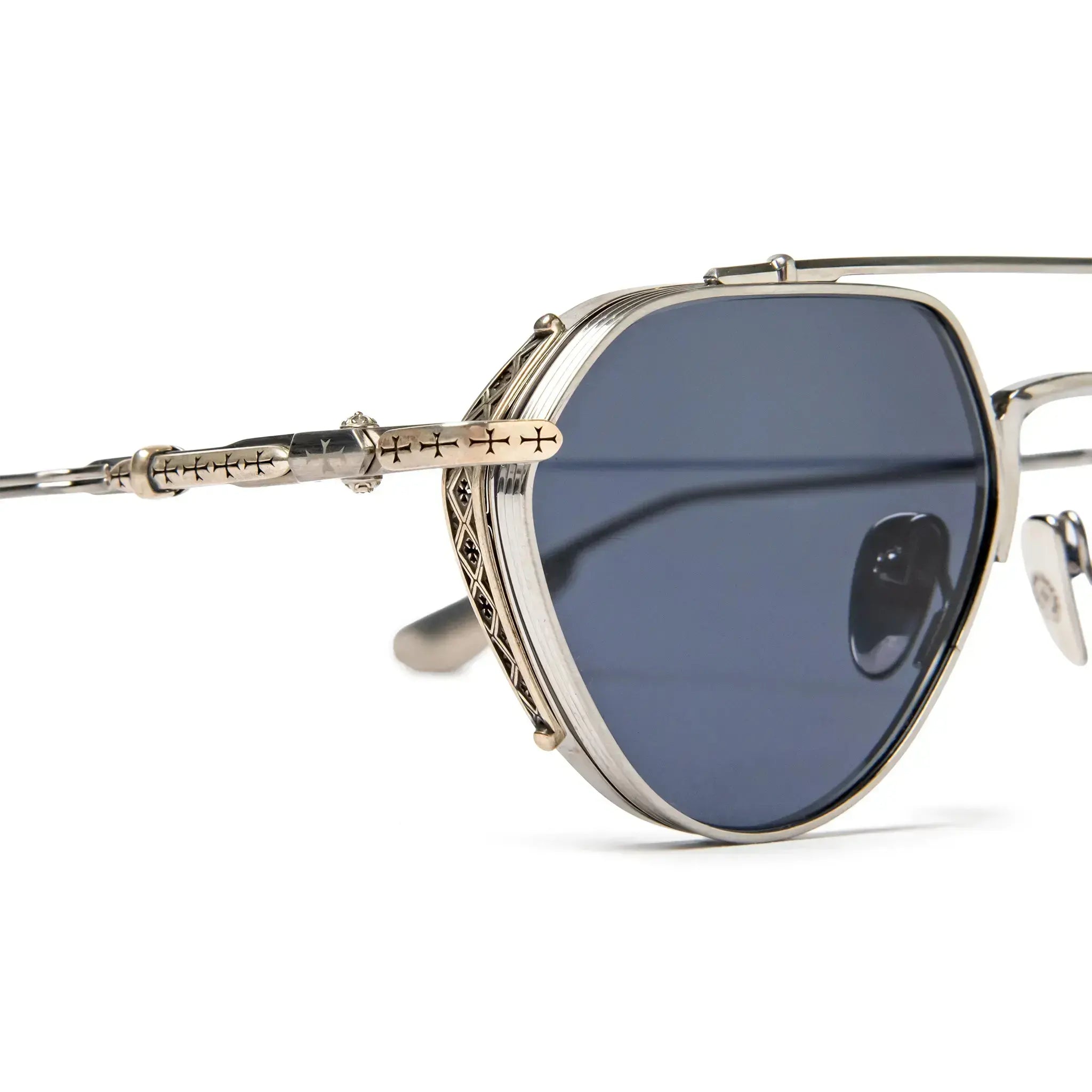 Detailed Upper View of Chrome Hearts Free Ride 2.0 Brushed Alloy Sunglasses 207634_BA