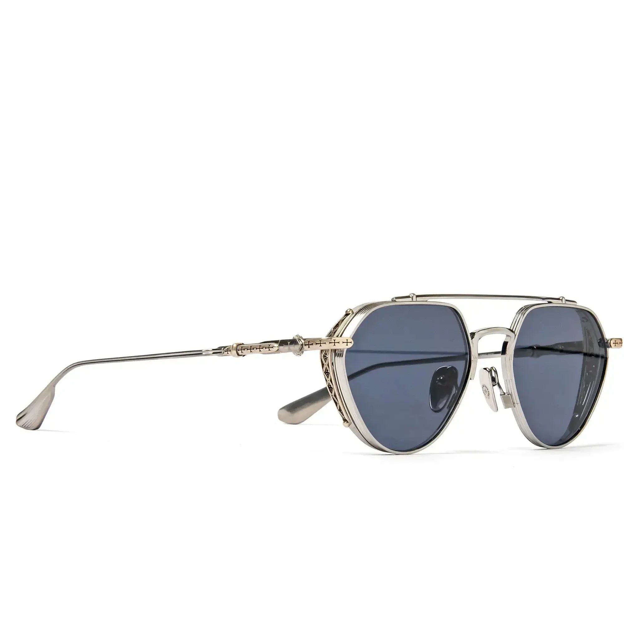 Front Side View of Chrome Hearts Free Ride 2.0 Brushed Alloy Sunglasses 207634_BA