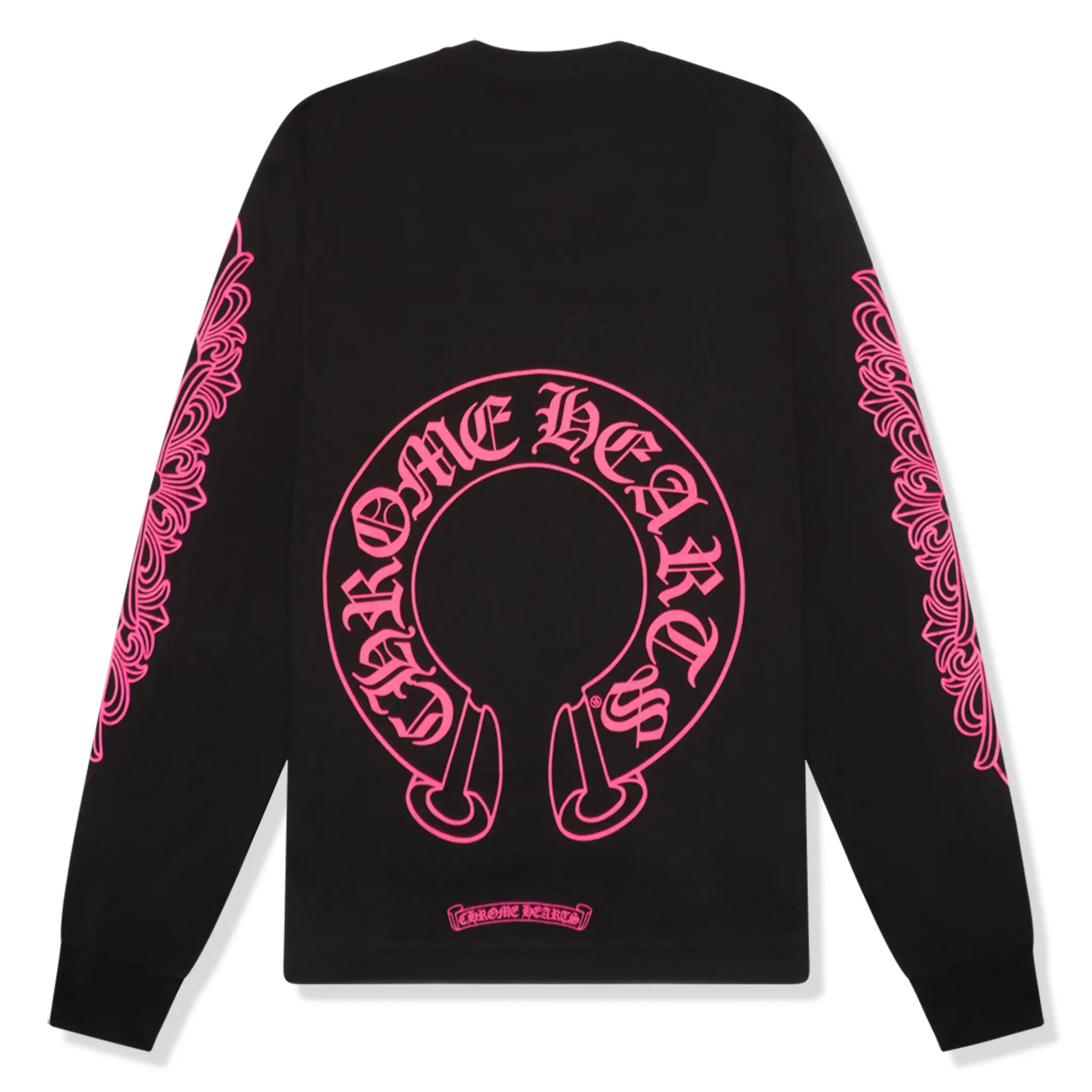 Back View of Chrome Hearts Horse Shoe Pocket Logo L/S Black Pink T Shirt