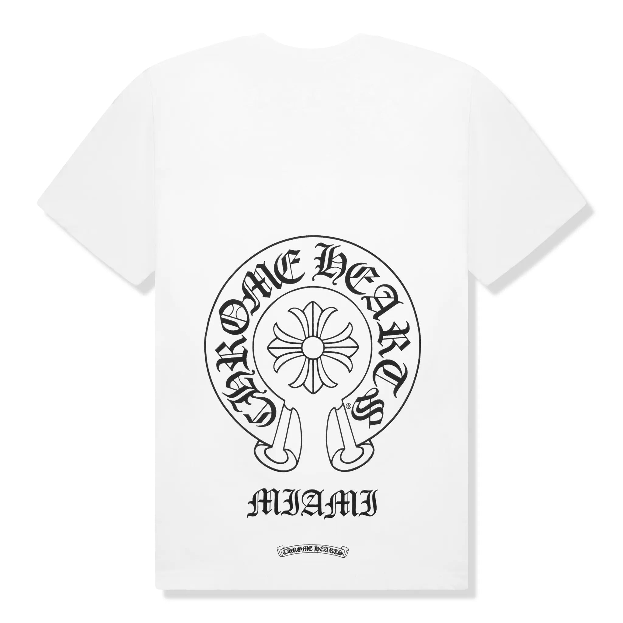 Back View of Chrome Hearts Horse Shoe Pocket Miami Exclusive White T-Shirt