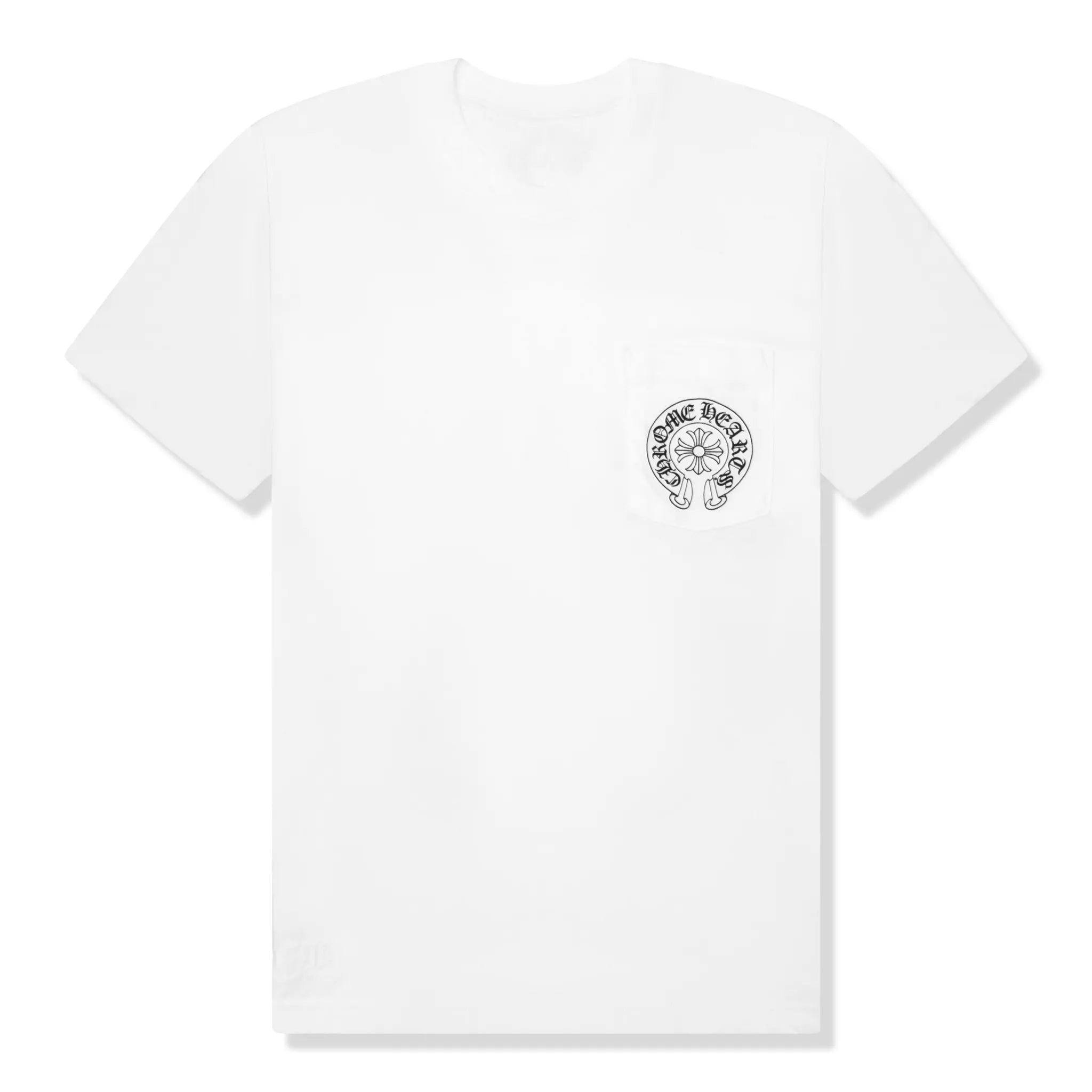 Front View of Chrome Hearts Horse Shoe Pocket Miami Exclusive White T-Shirt
