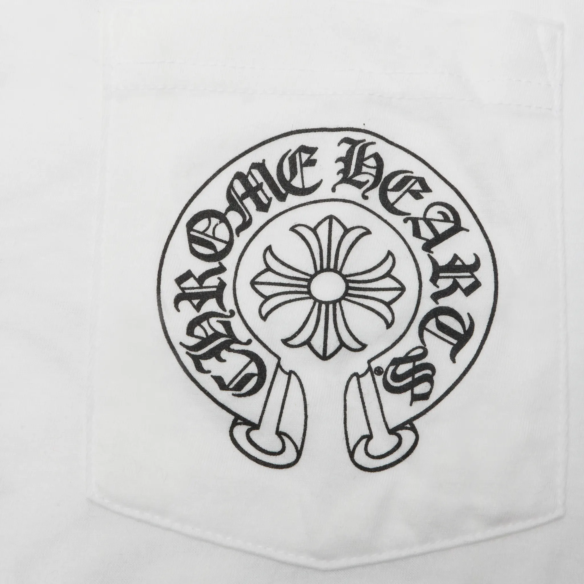 Detailed Pocket View of Chrome Hearts Horse Shoe Pocket White T-Shirt