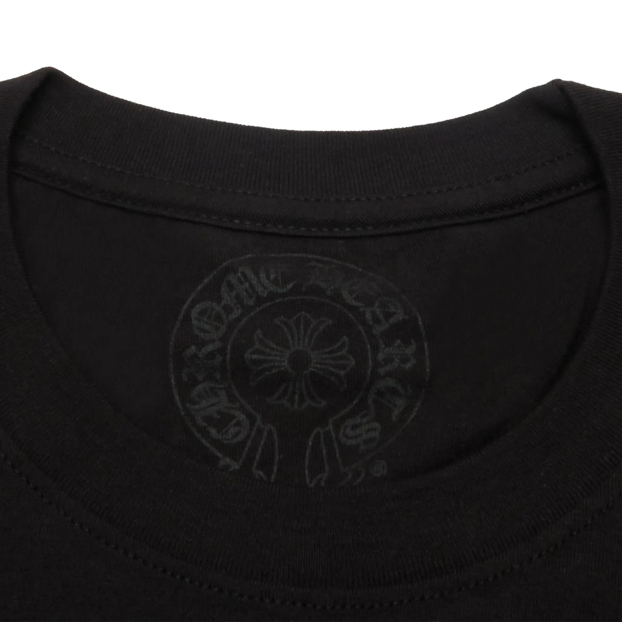 Detailed View of Chrome Hearts Scroll Logo Black T-Shirt
