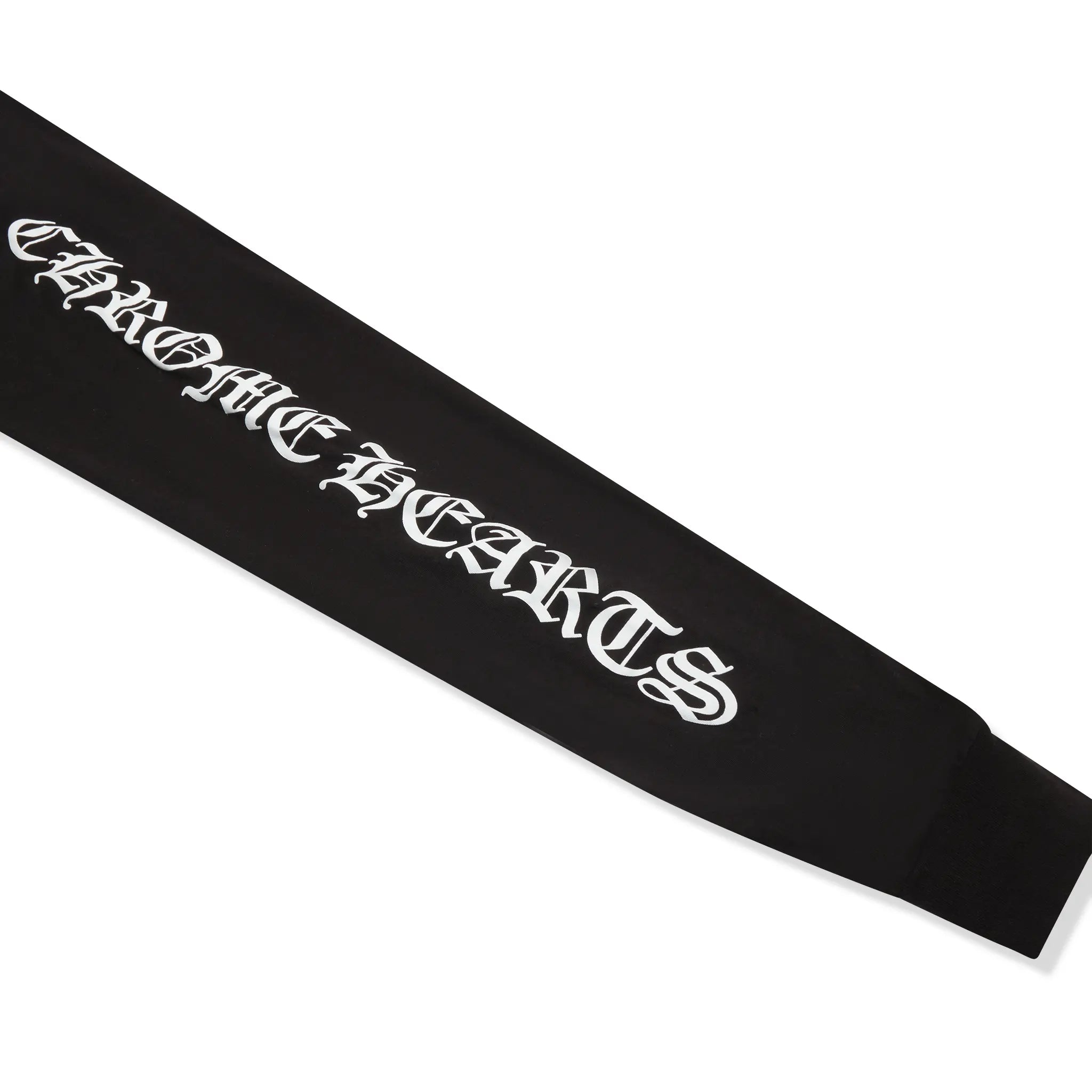 Sleeve View of Chrome Hearts Scroll Logo L/S Black T Shirt