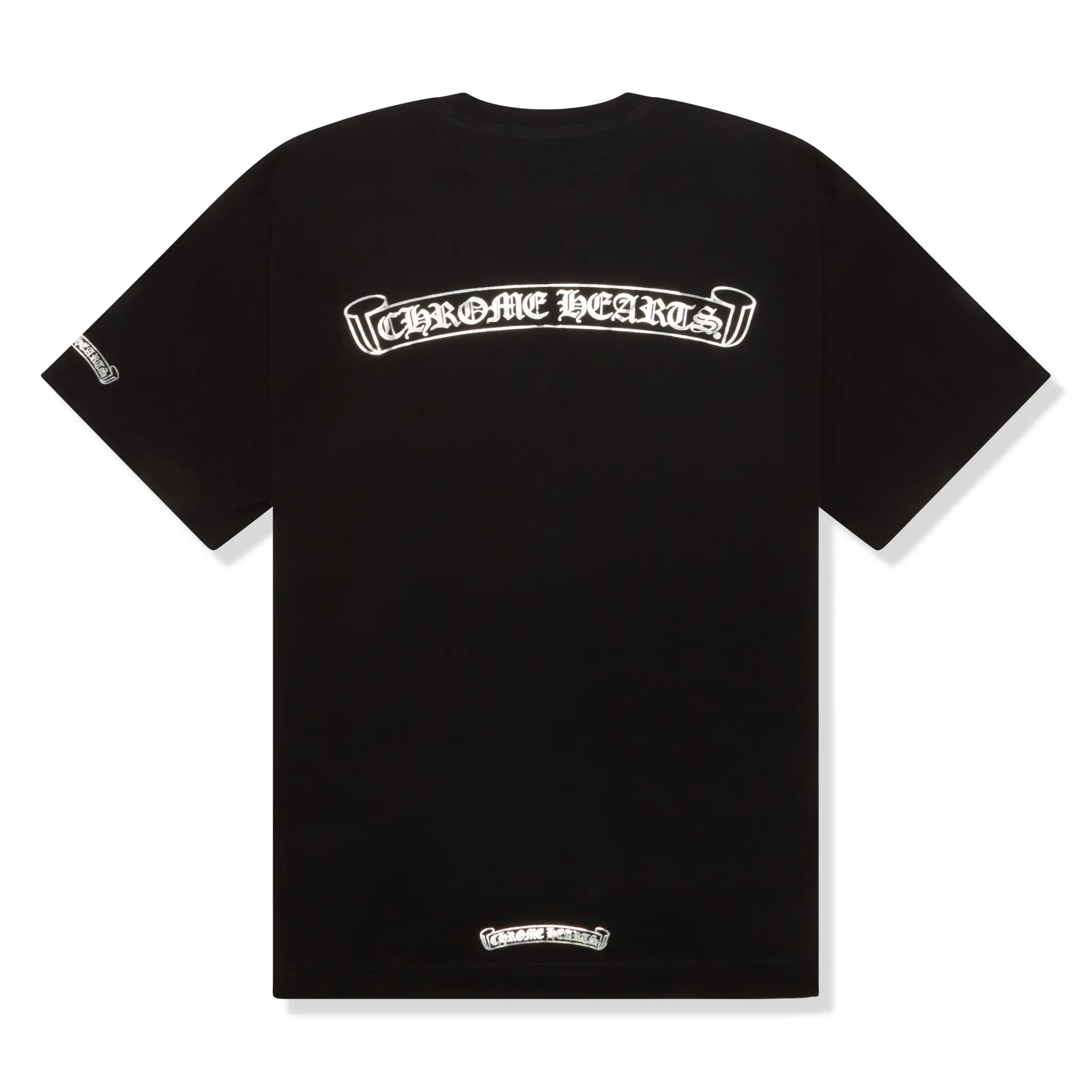 Back View of Chrome Hearts Silver Logo Black T-Shirt