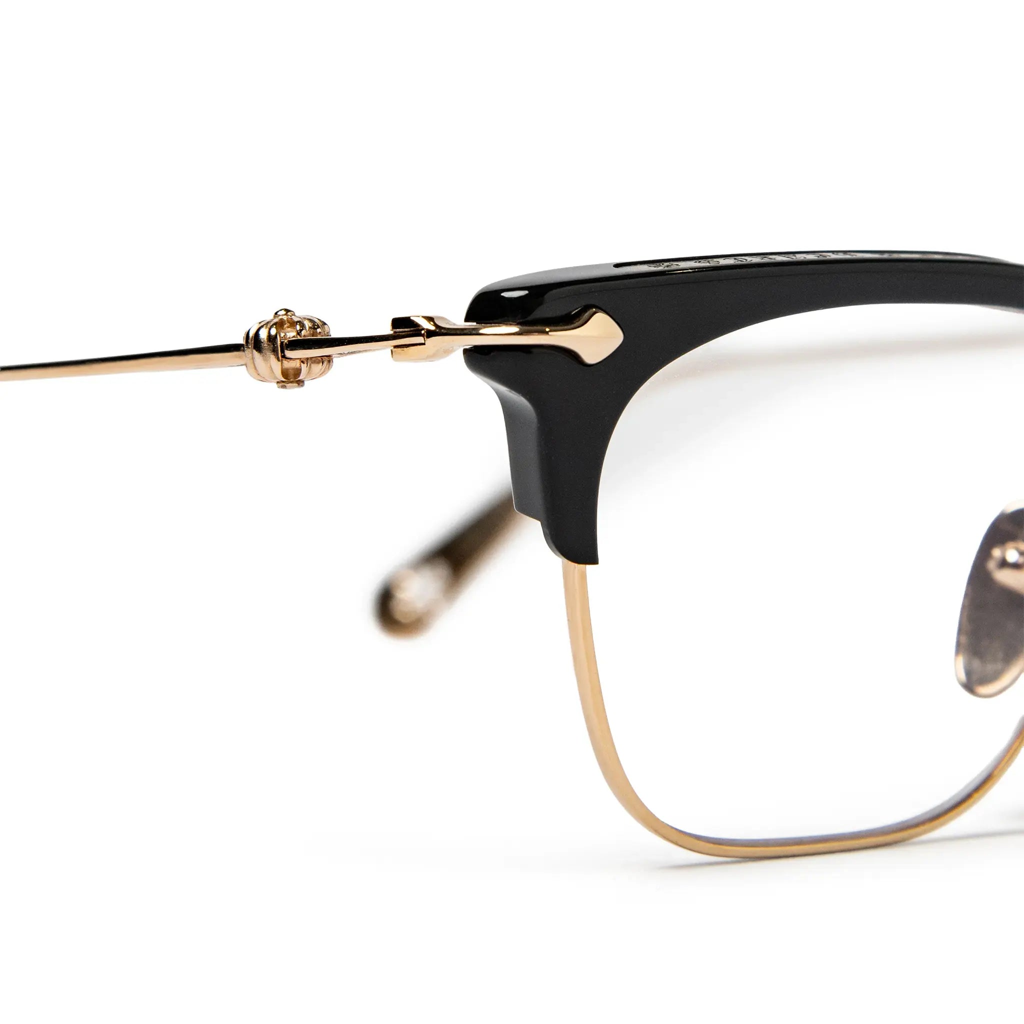 Detailed Side View of Chrome Hearts  Sluntradiction Black Gold Pleated Sunglasses 51945_BK_GP