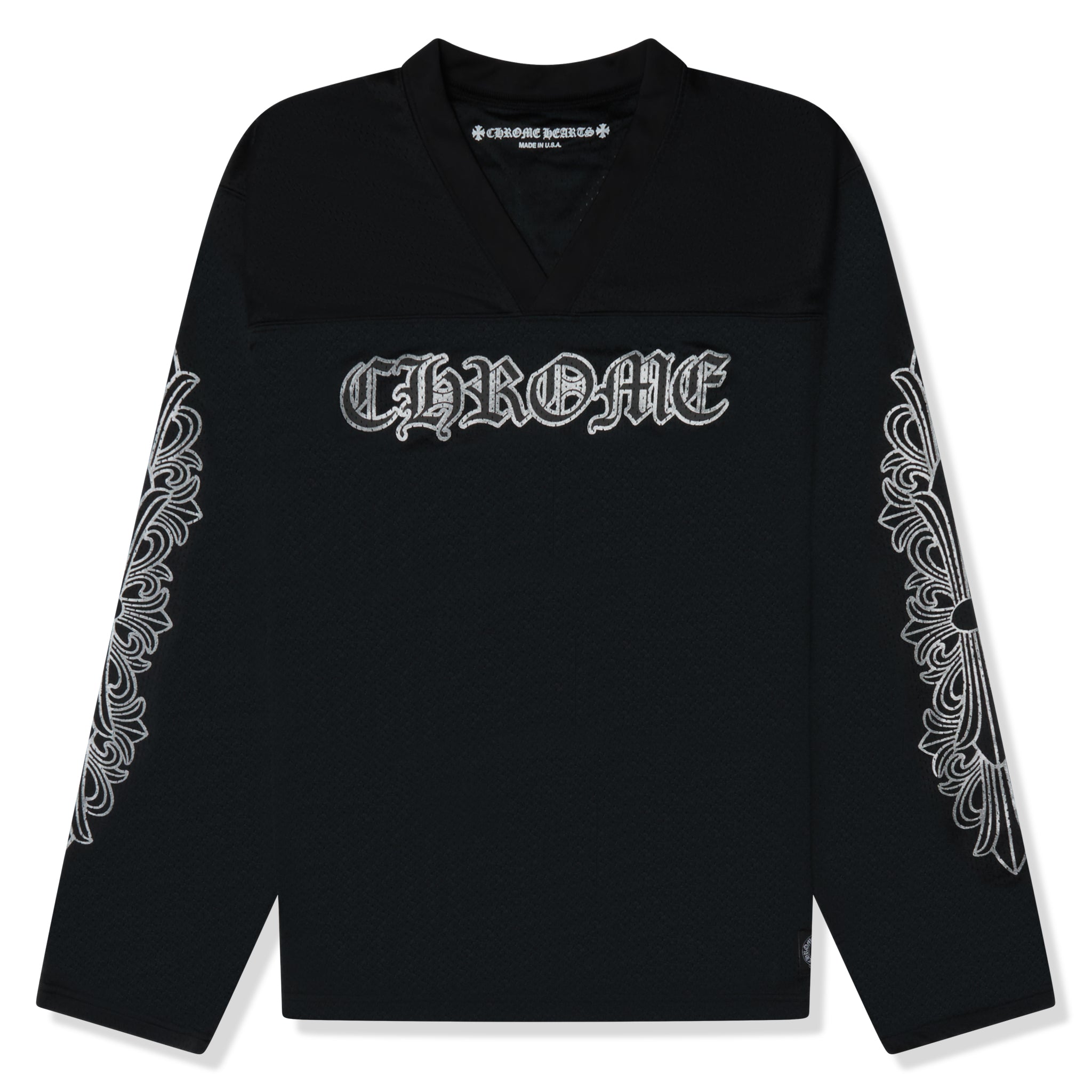 Front view of Chrome Hearts Stadium Mesh L/S Black Jersey