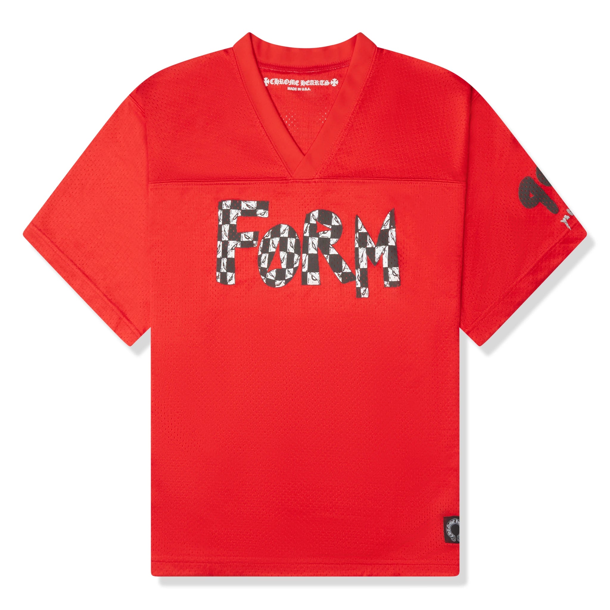Front view of Chrome Hearts Stadium Mesh Red Football Jersey