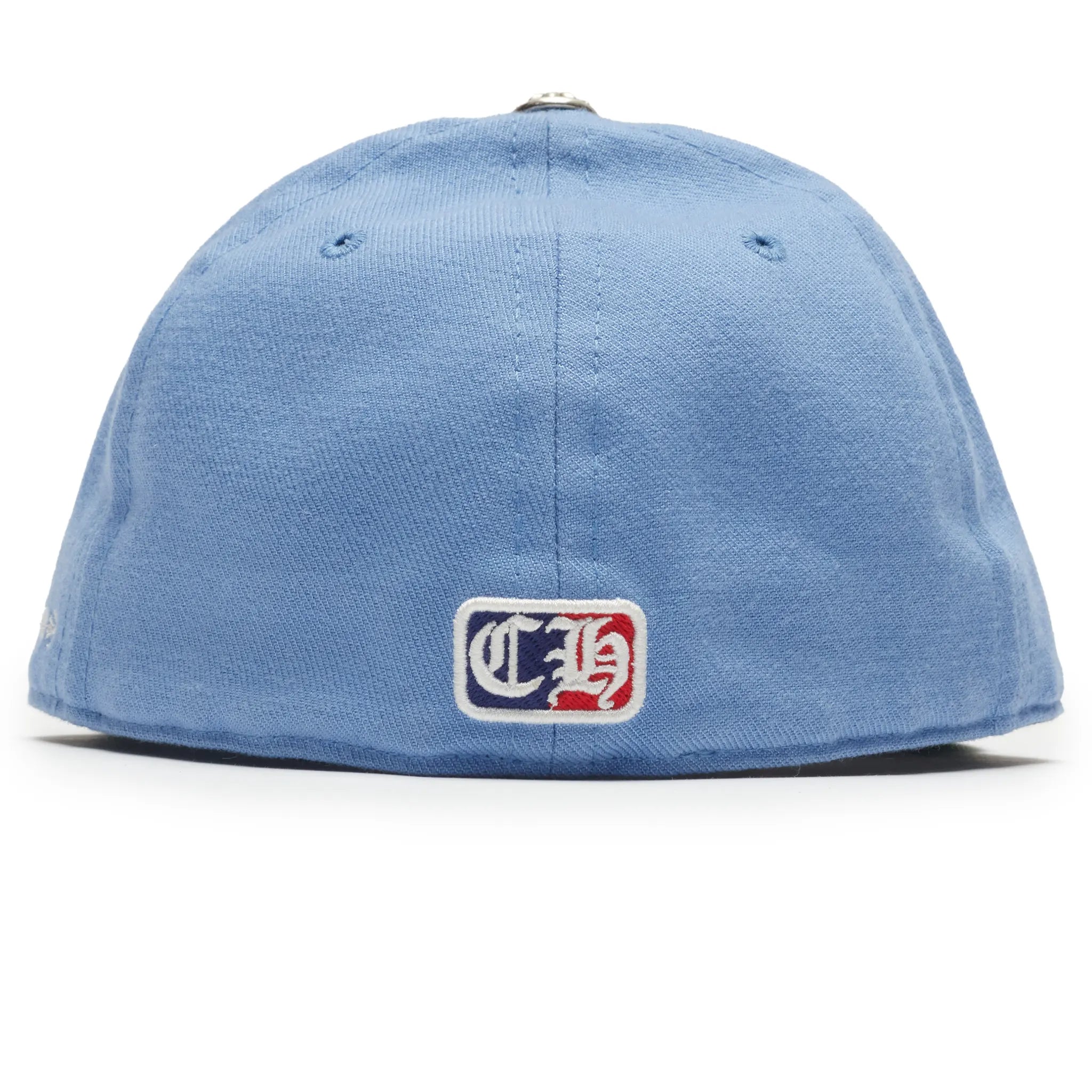 Back View of Chrome Hearts Vinny Heart Embroidered Light Blue Baseball Cap