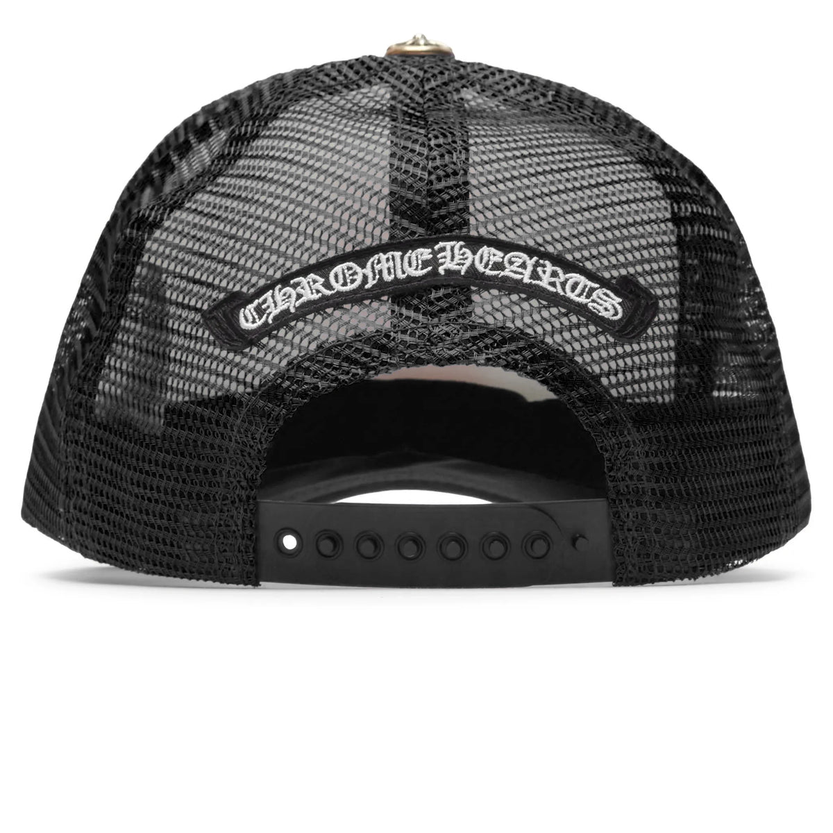 Chrome Hearts Eyechart Black White Red Trucker Cap | 033 090794-BLACK