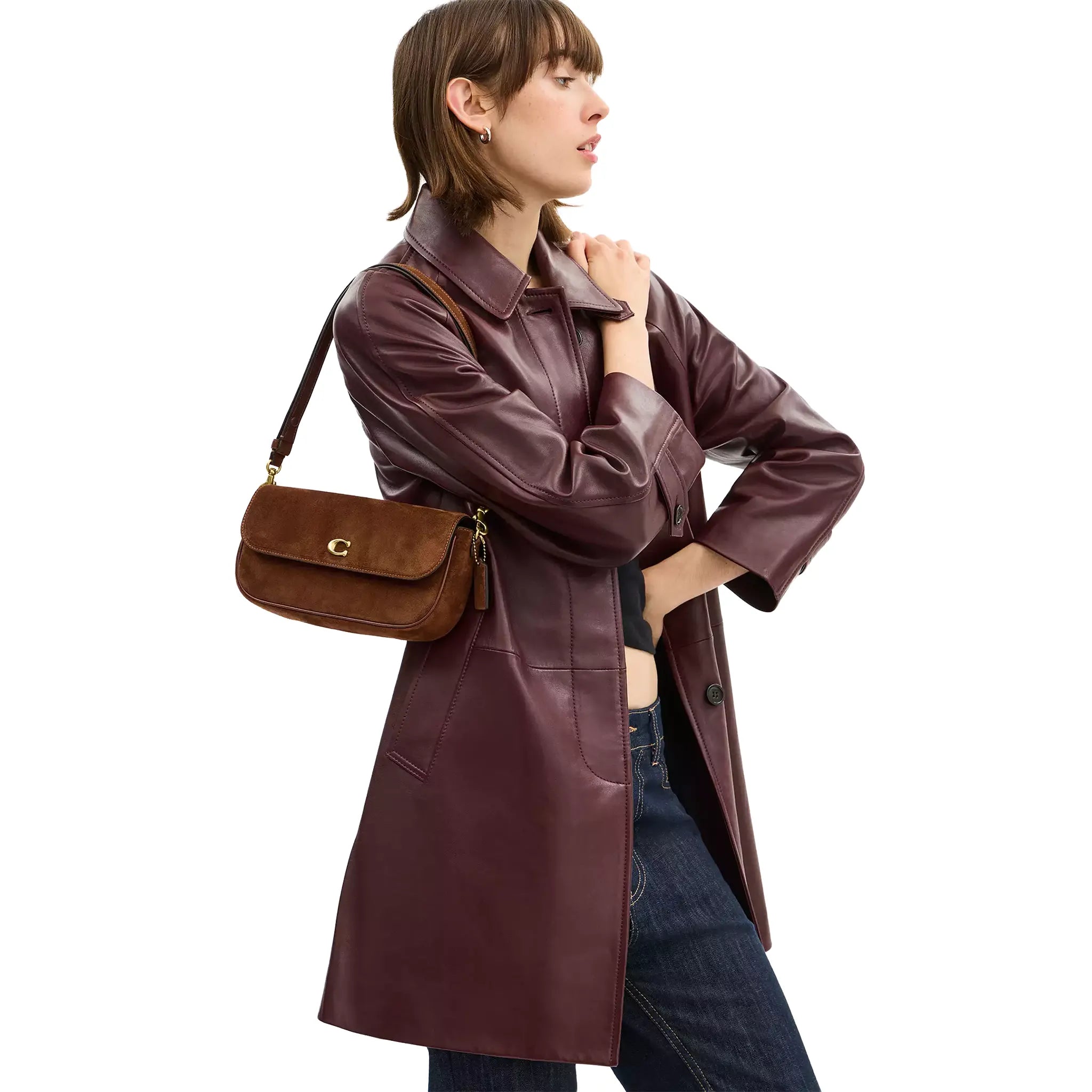 Model View of Coach Brook Flap Chain Warm Brown Bag