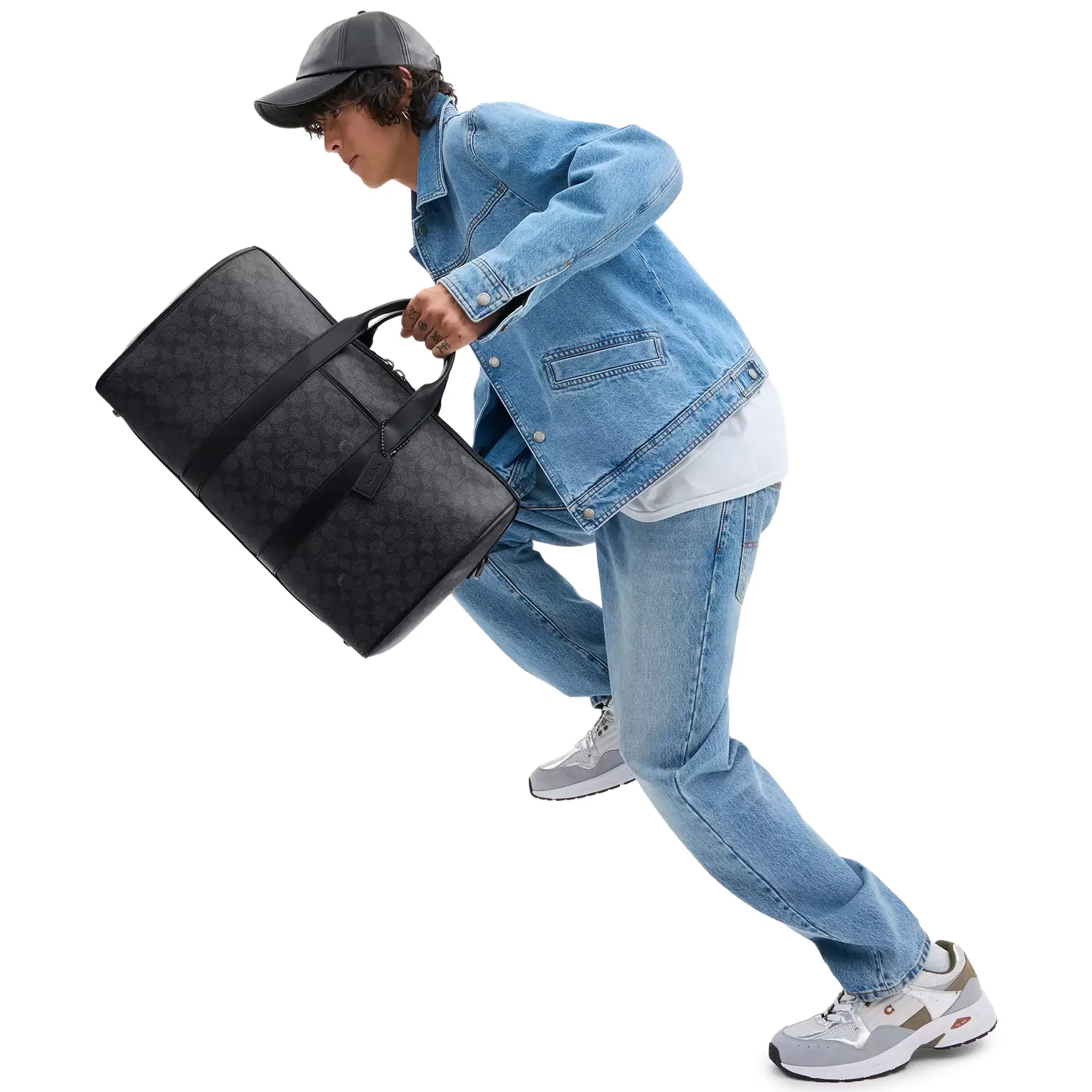 Model View of Coach Gotham Duffle 45 Signature Canvas Charcoal Backpack CV958