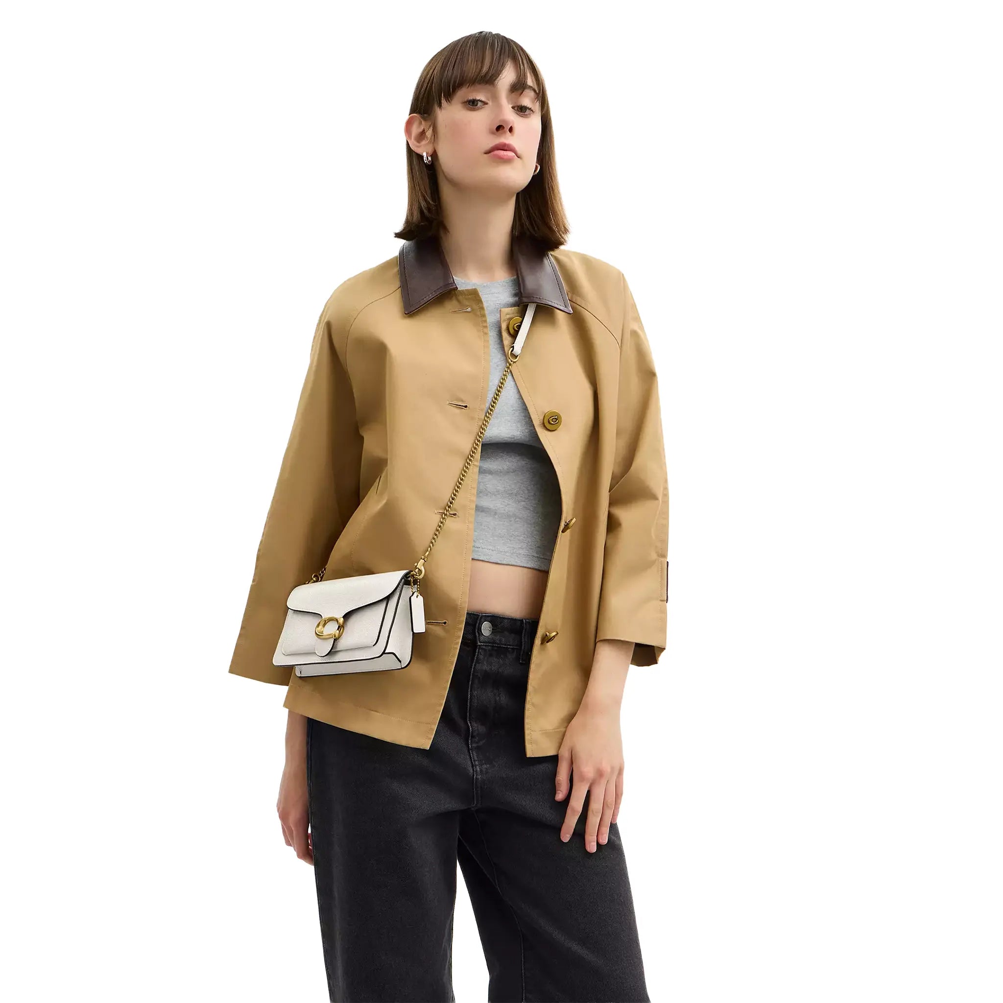 Model View of Coach Tabby Chain Clutch Chalk Bag CY919