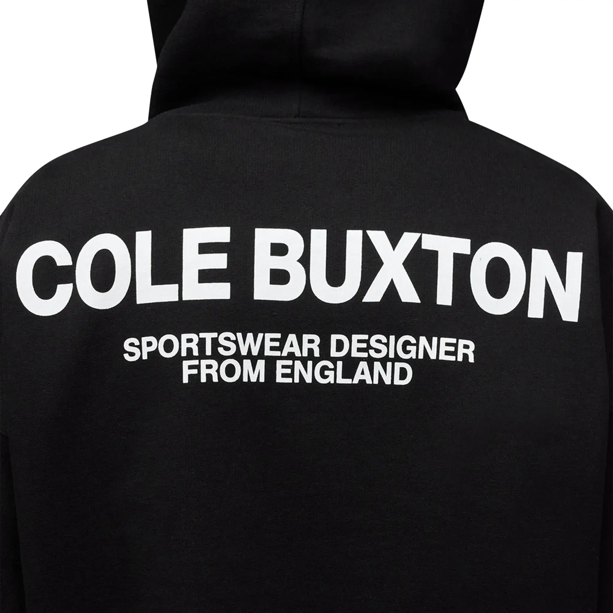 Model back detail view of Cole Buxton CB Sportswear Black Hoodie SS23SPHO001-000