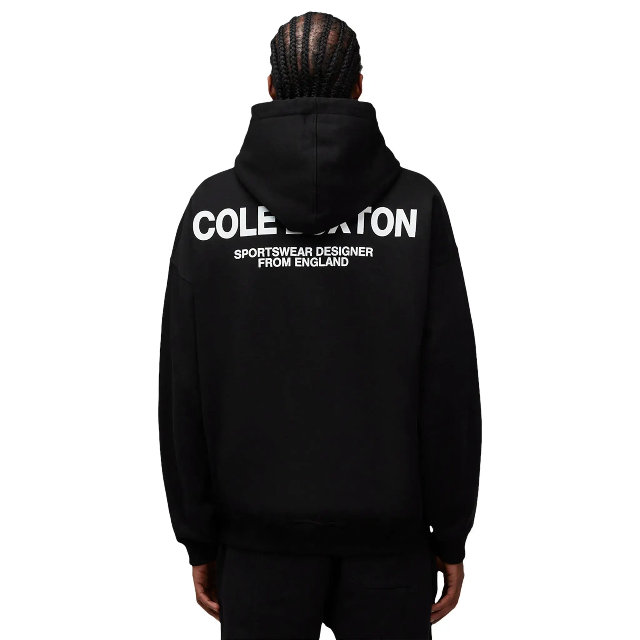 Model back view of Cole Buxton CB Sportswear Black Hoodie SS23SPHO001-000