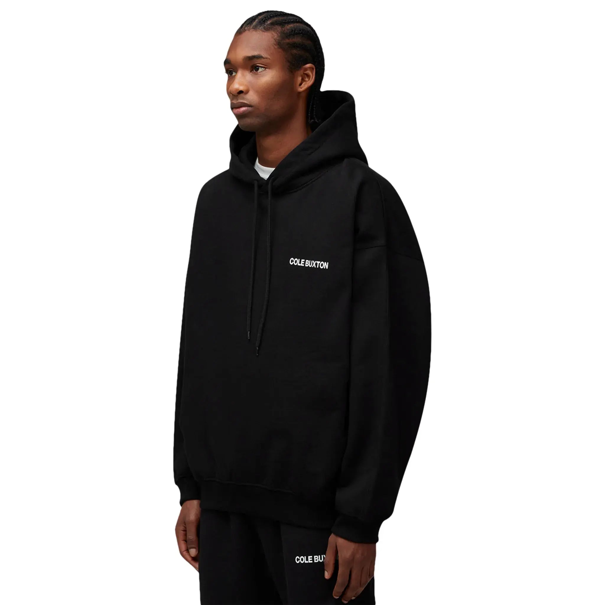 Model front view of Cole Buxton CB Sportswear Black Hoodie SS23SPHO001-000