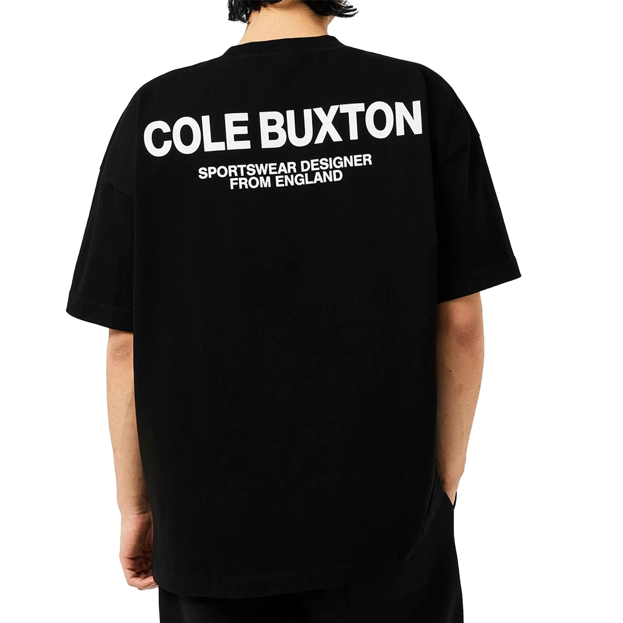 Model Back view of Cole Buxton CB Sportswear Black T Shirt aw23cbst001-000