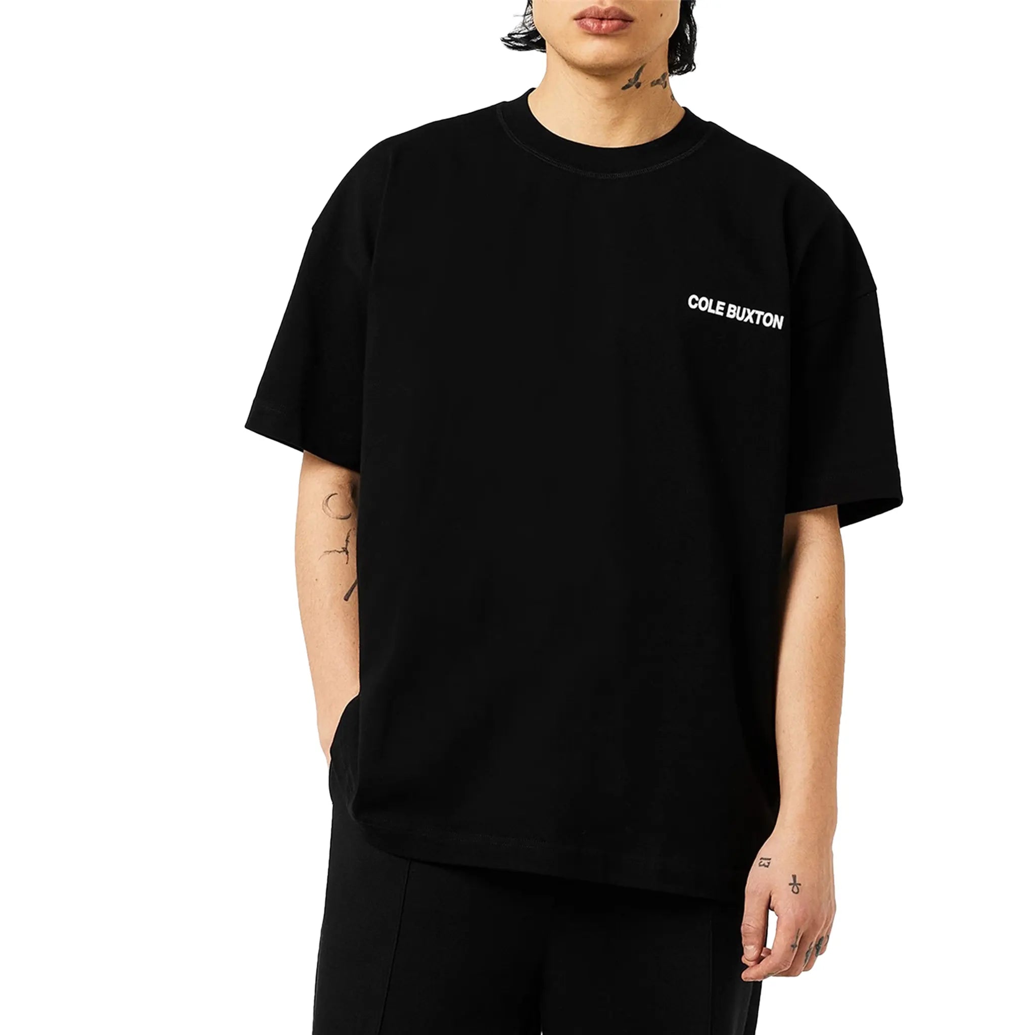 Model Front view of Cole Buxton CB Sportswear Black T Shirt aw23cbst001-000