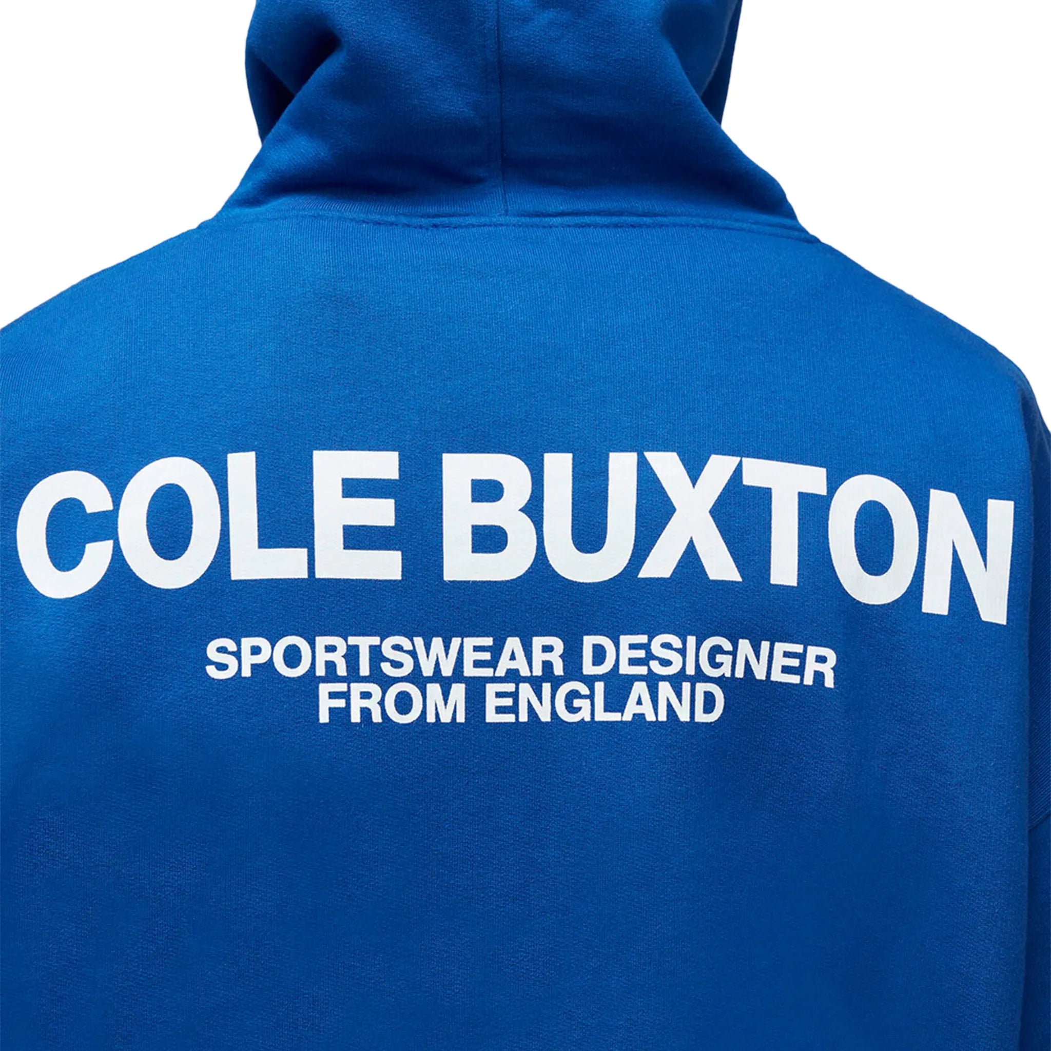 Model Back logo view of Cole Buxton CB Sportswear Cobalt Blue Hoodie SS23SPHO001-410