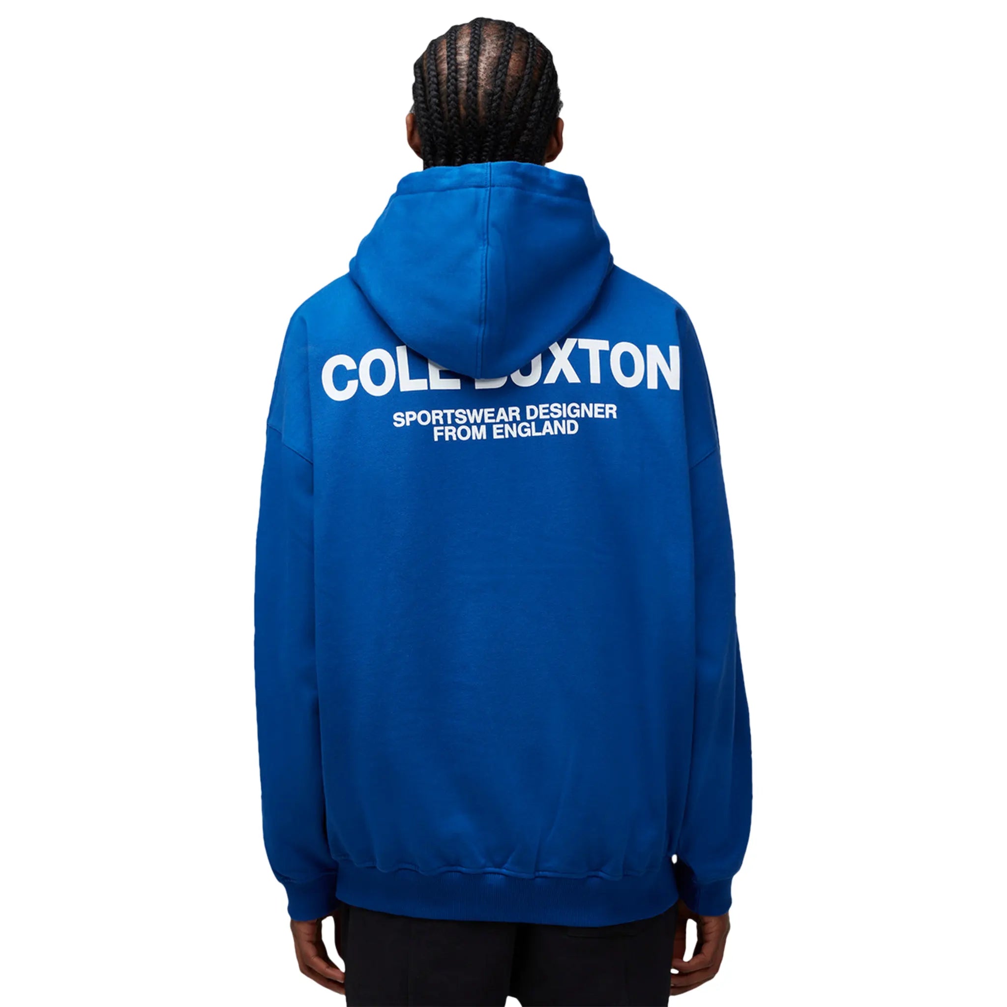 Model back view of Cole Buxton CB Sportswear Cobalt Blue Hoodie SS23SPHO001-410