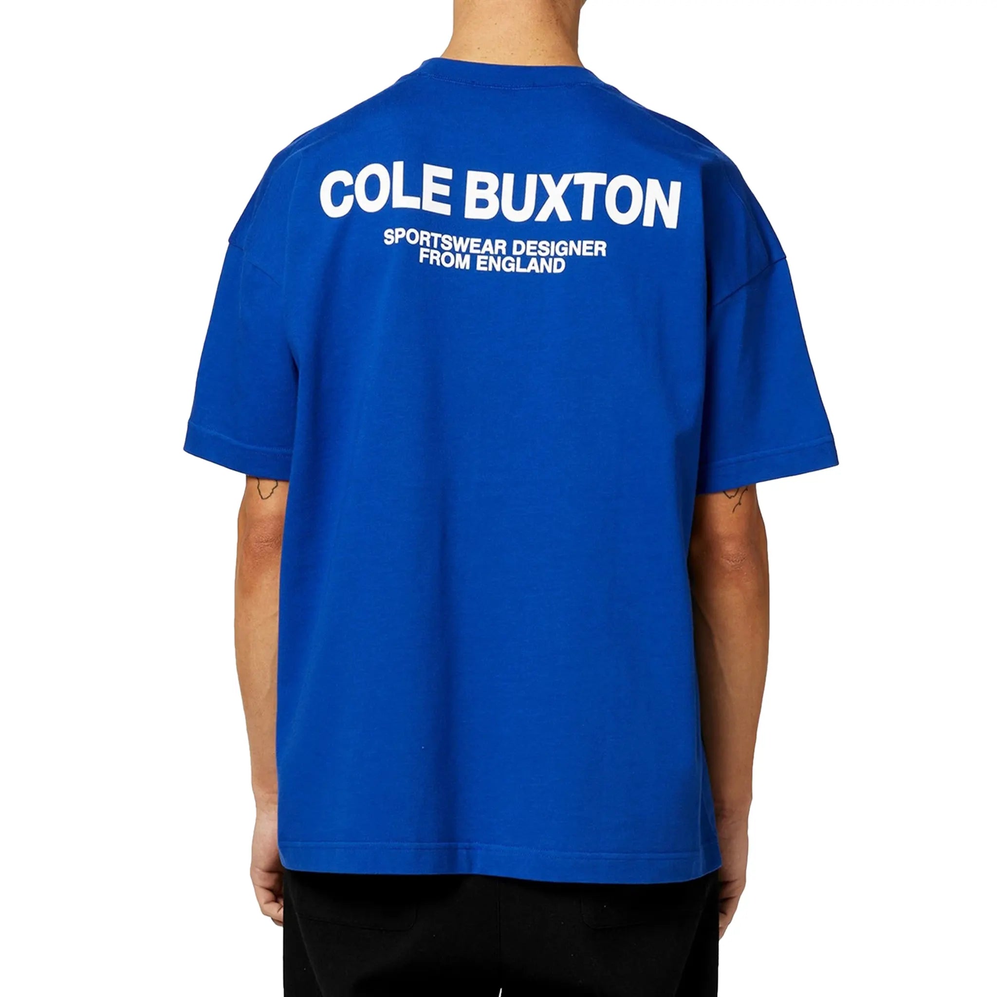 Model Back view of Cole Buxton CB Sportswear Cobalt Blue T Shirt aw23cbst001-410