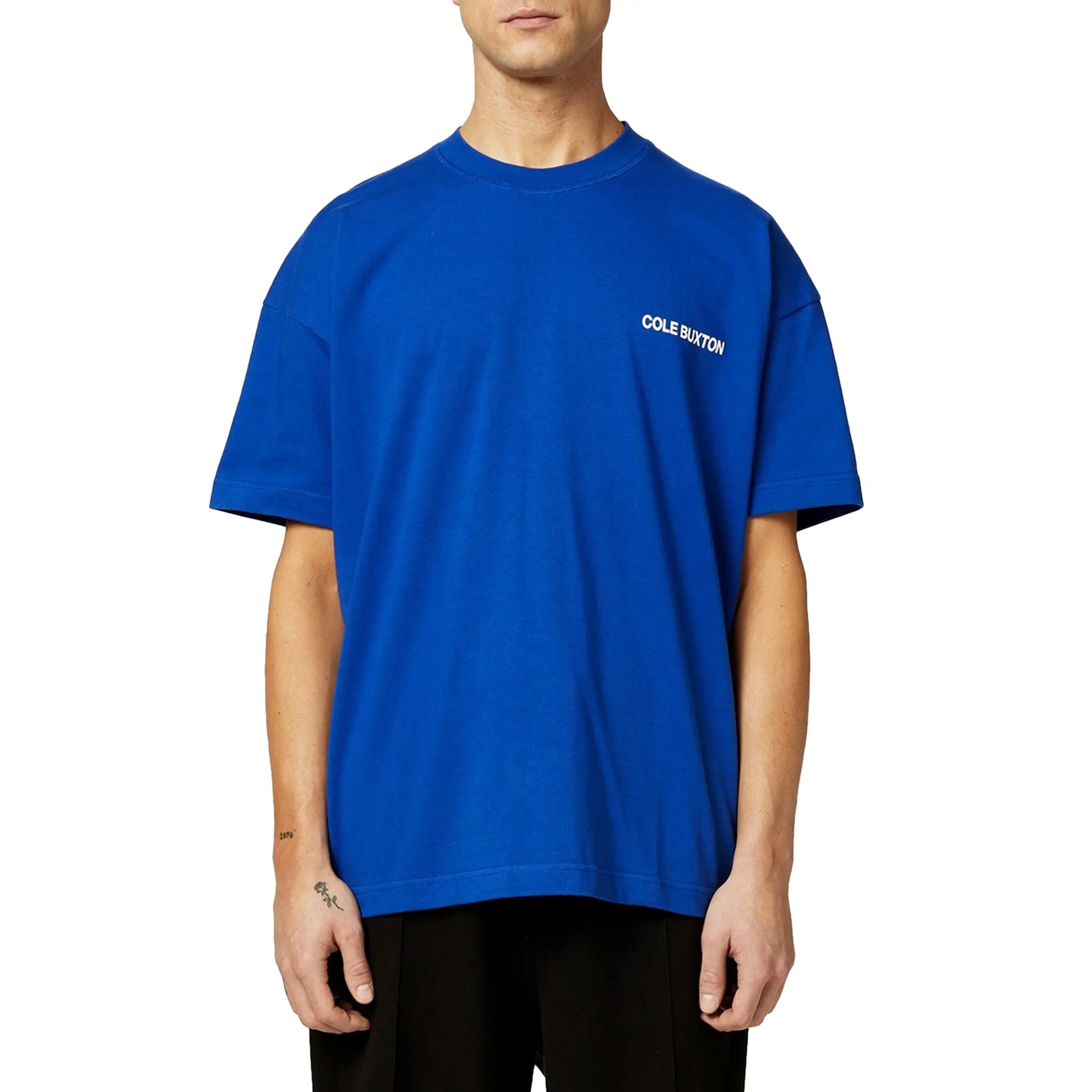 Model Front view of Cole Buxton CB Sportswear Cobalt Blue T Shirt aw23cbst001-410
