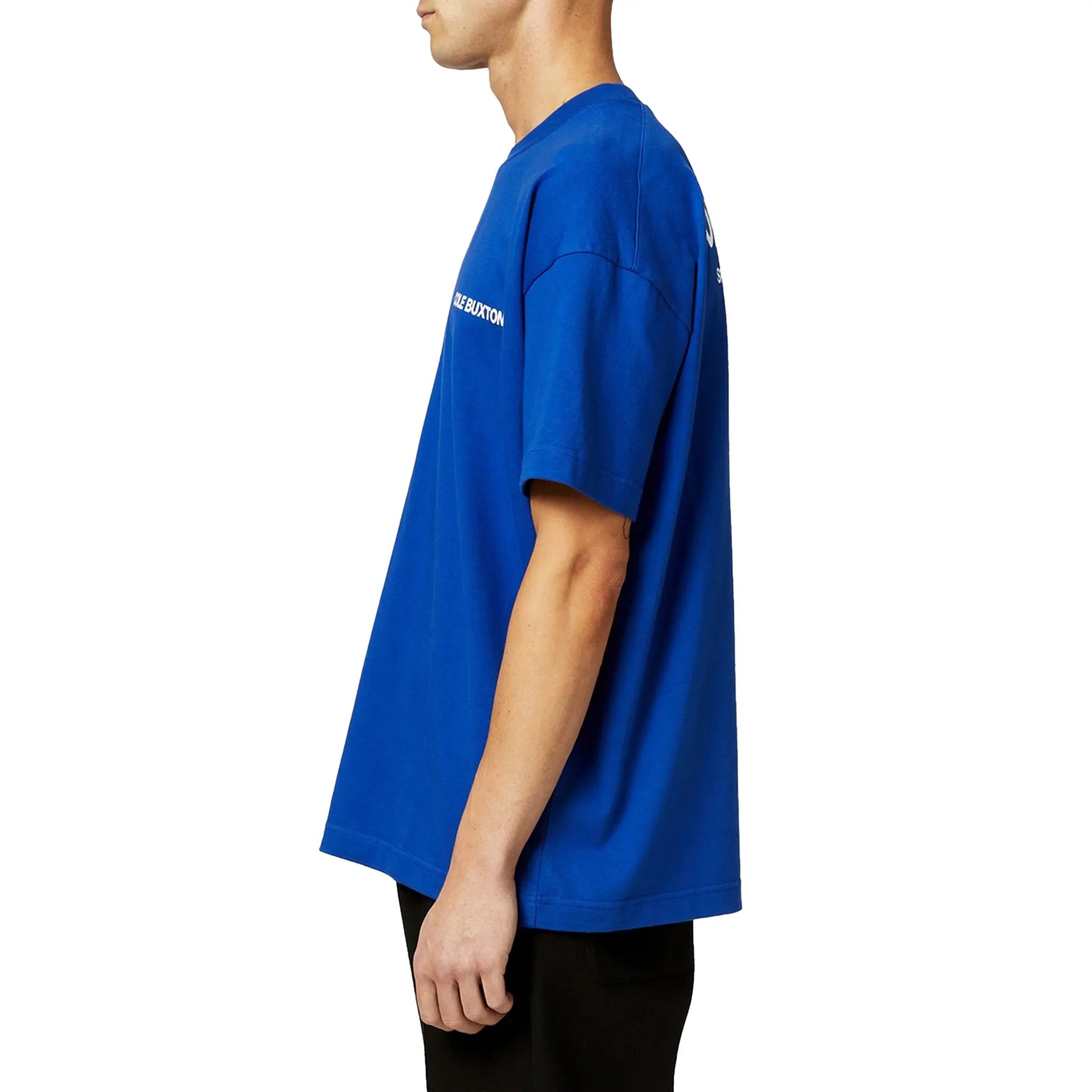 Model Side view of Cole Buxton CB Sportswear Cobalt Blue T Shirt aw23cbst001-410