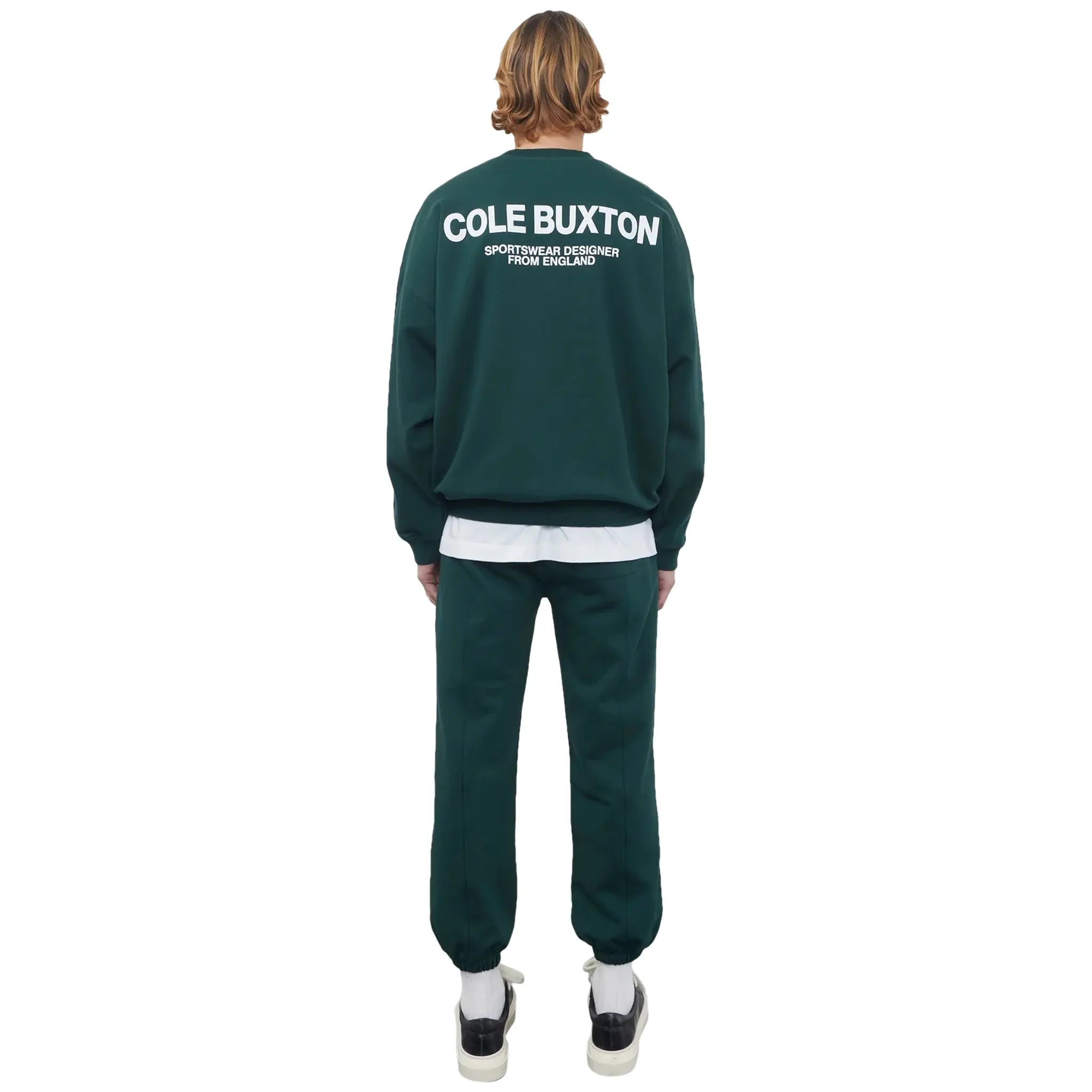 Model Back view of Cole Buxton CB Sportswear Forest Green Sweatshirt ss23spsw001-610