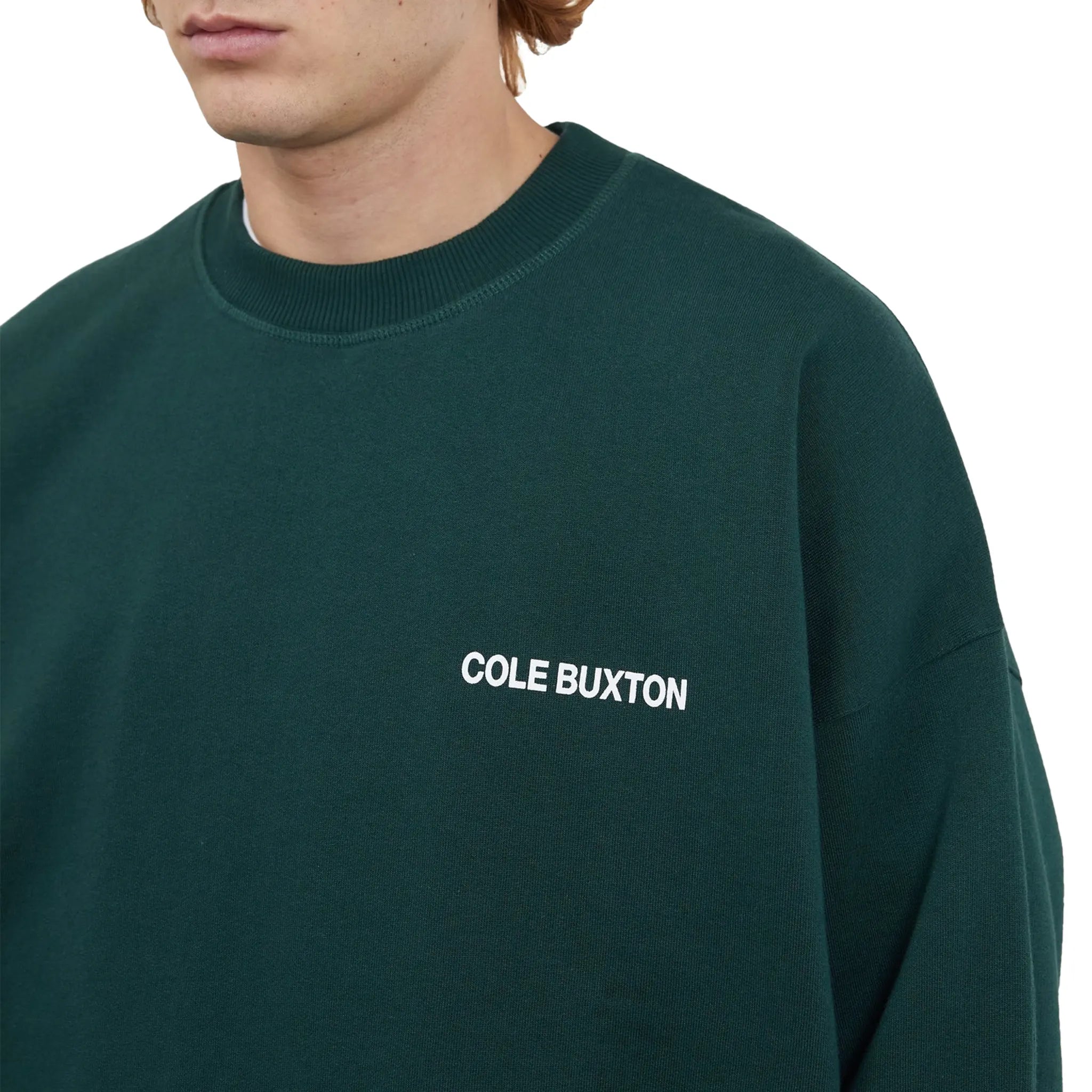 Model Detail view of Cole Buxton CB Sportswear Forest Green Sweatshirt ss23spsw001-610