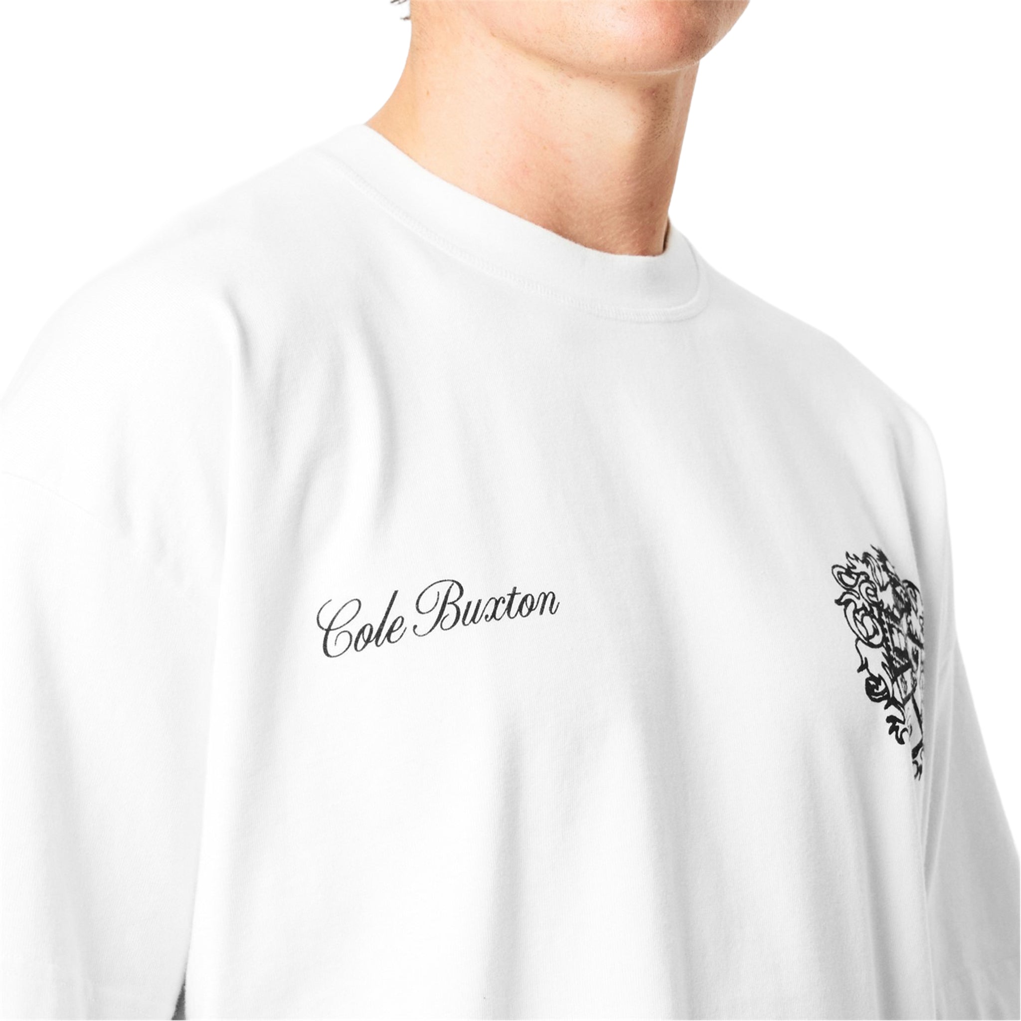 Model detail view of Cole Buxton Collegiate White T Shirt 