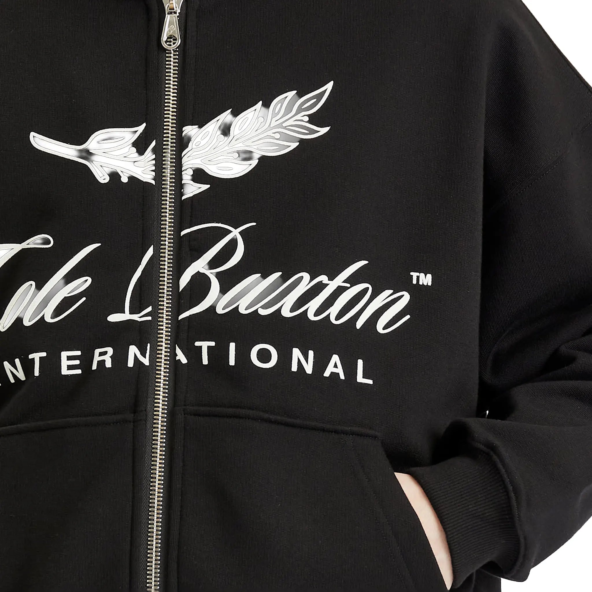 Detailed Front View of Cole Buxton International Black Zip Up Hoodie