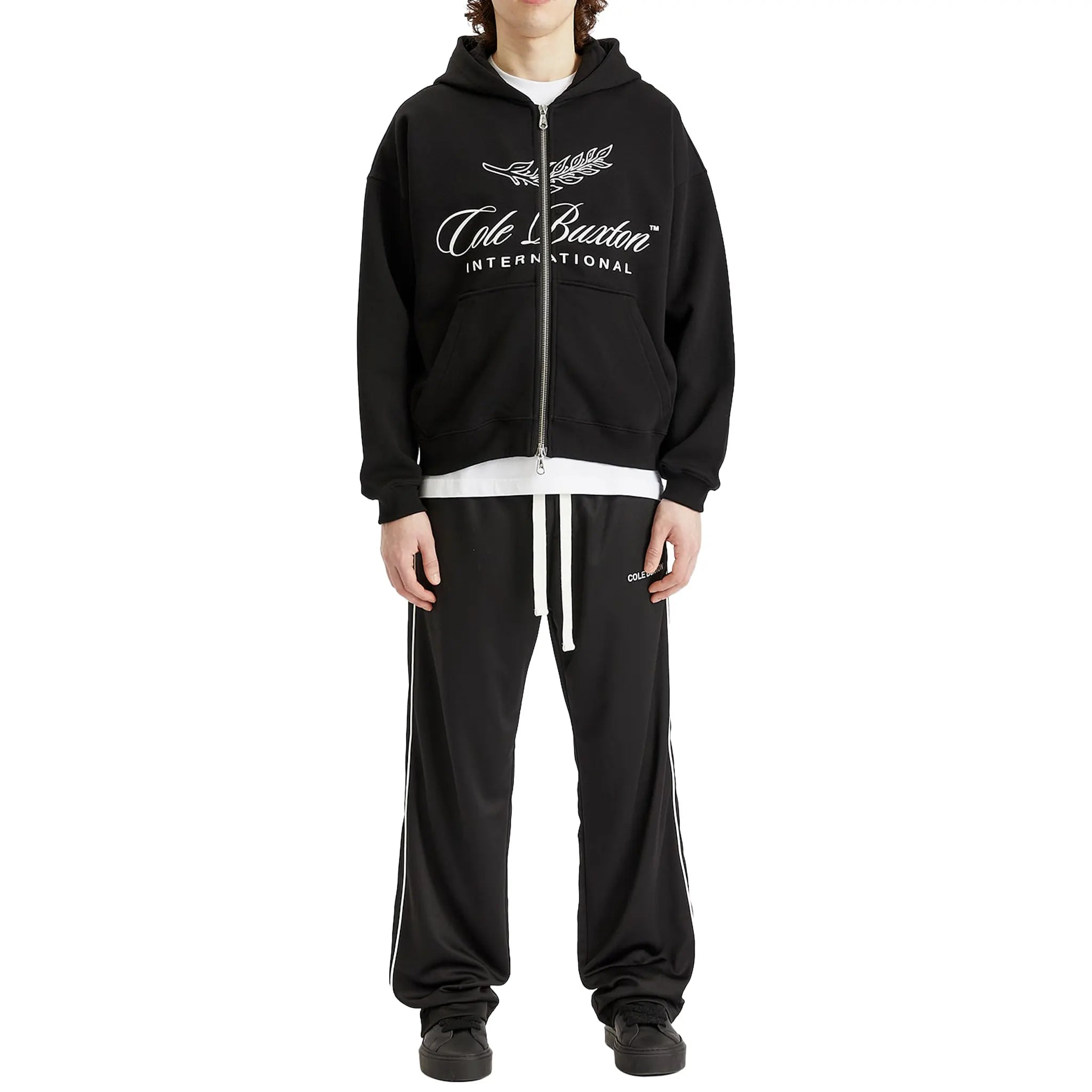 Model Front View of Cole Buxton International Black Zip Up Hoodie