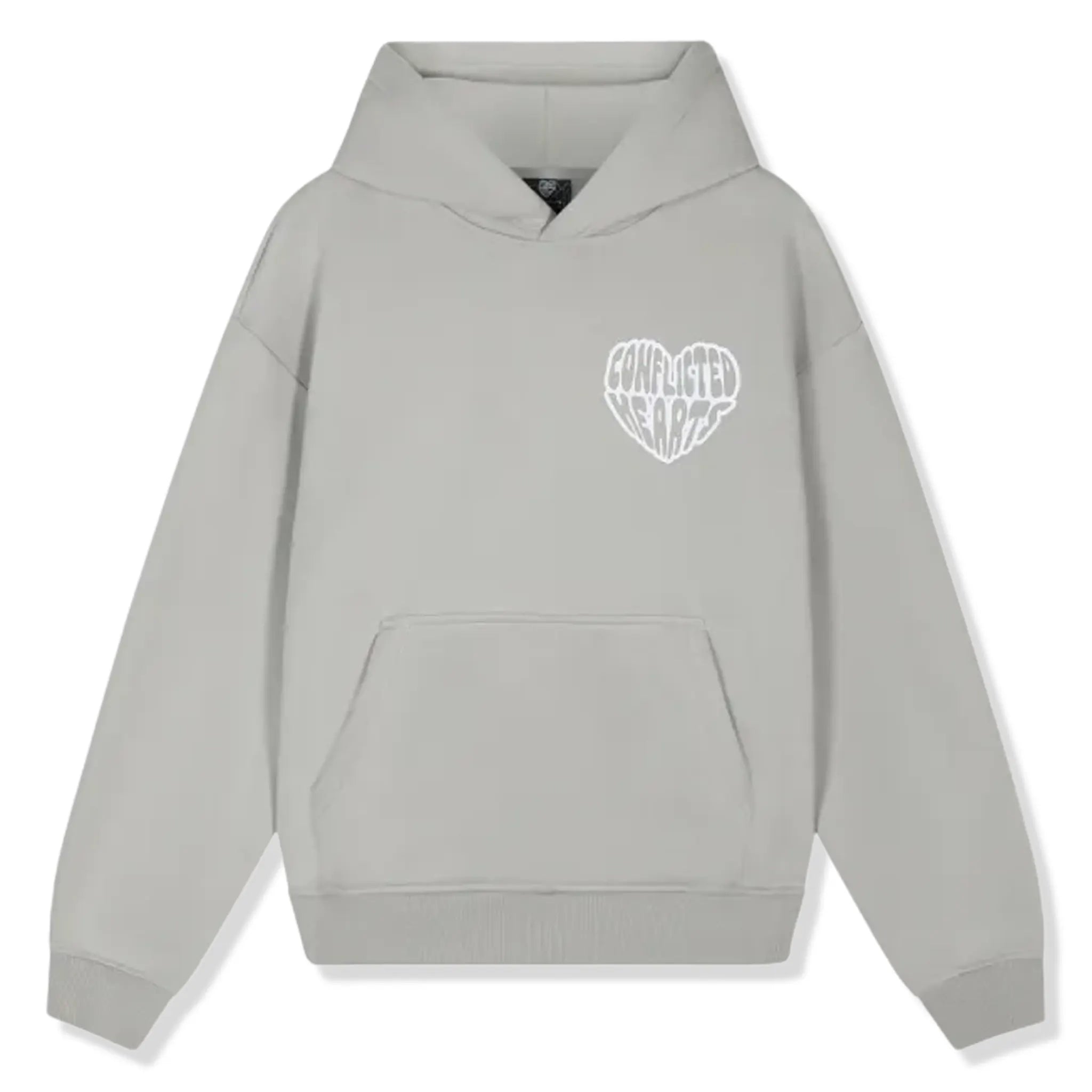 Front View of Conflicted Hearts Basics Grey Hoodie