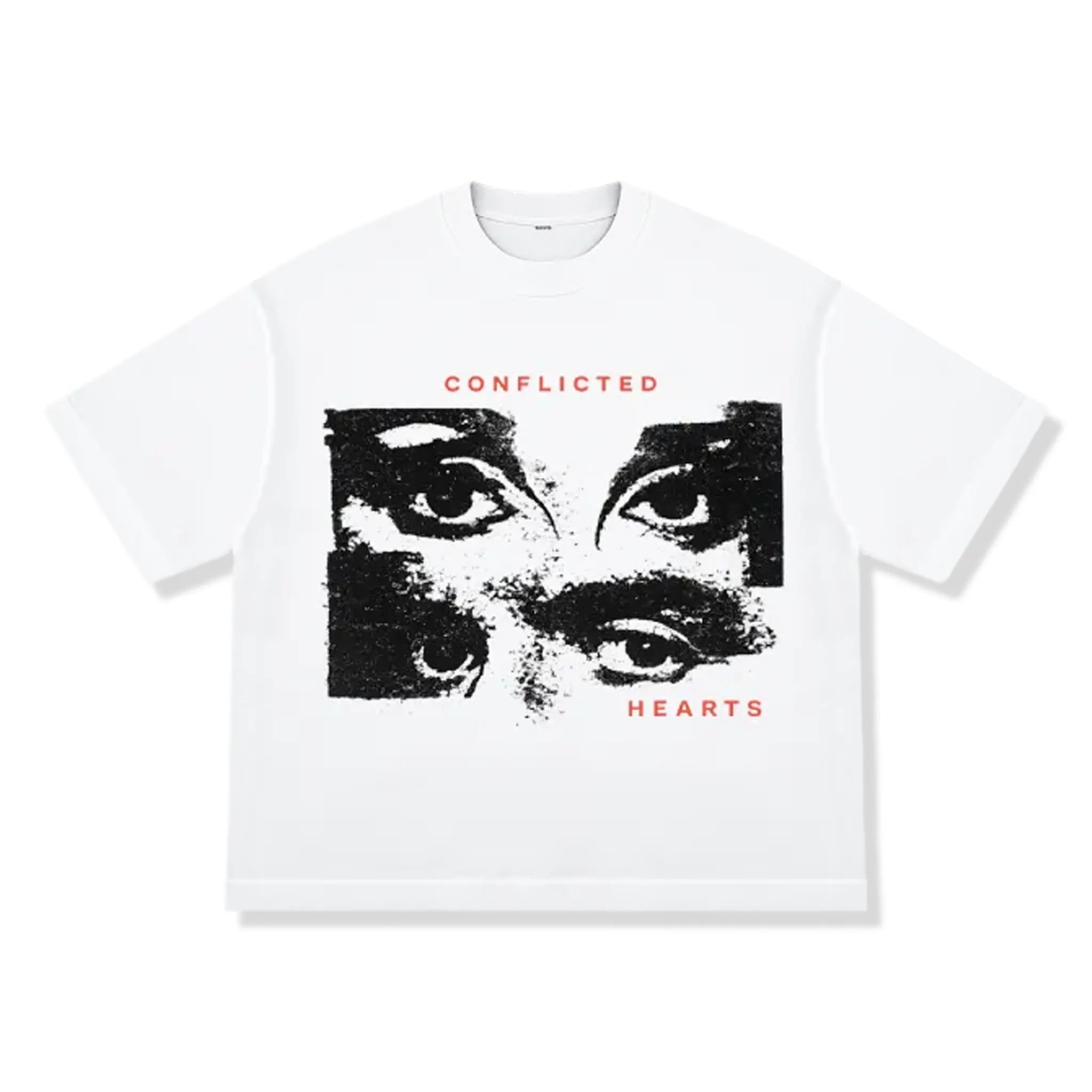 Front View of Conflicted Hearts Signature White T-Shirt