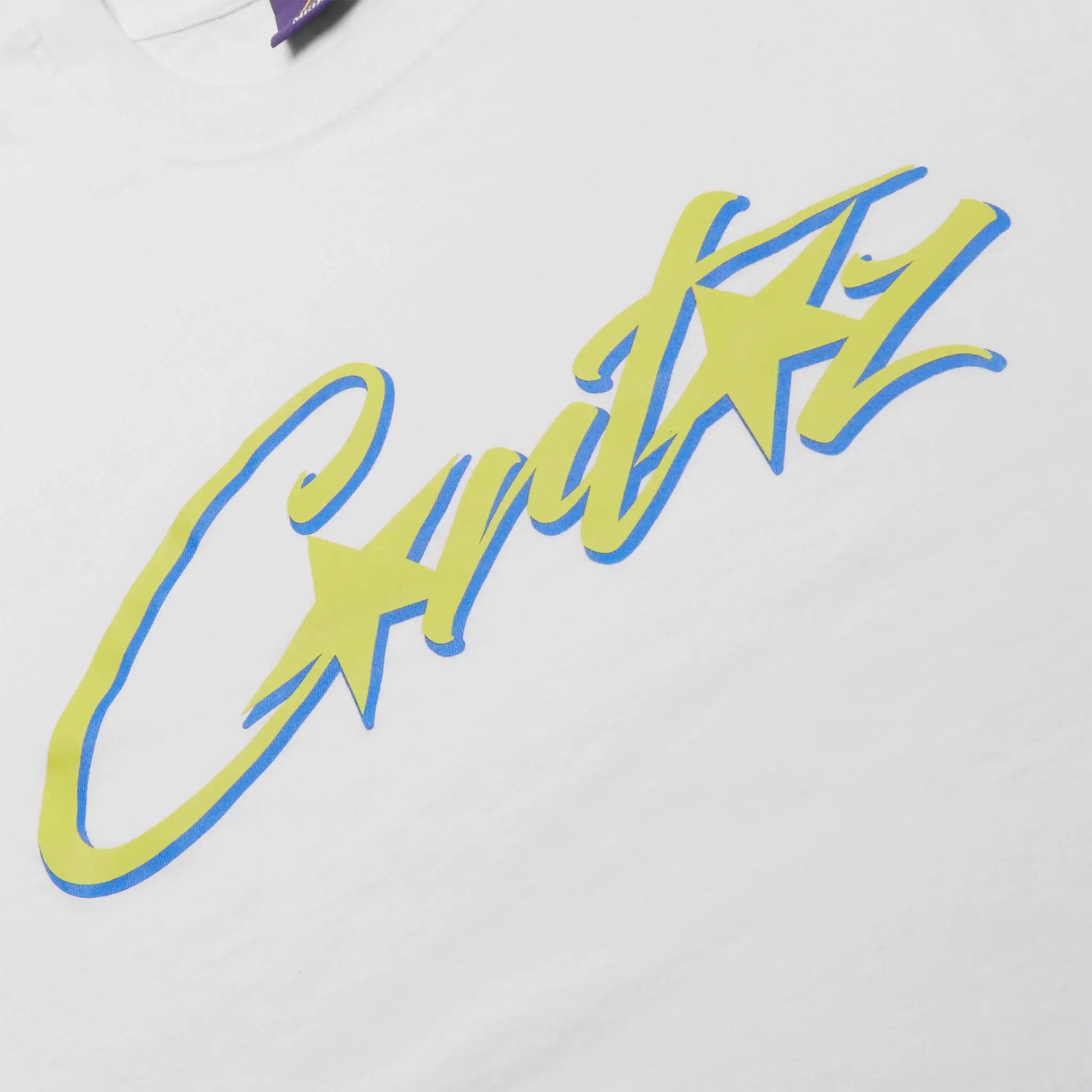 Logo view of Corteiz Allstarz White Blue T Shirt