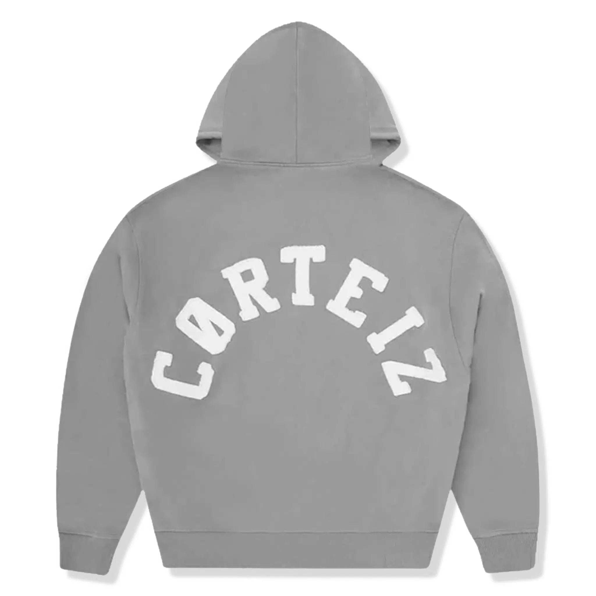 Back View of Corteiz Colly Arch Zip-Up Grey Hoodie