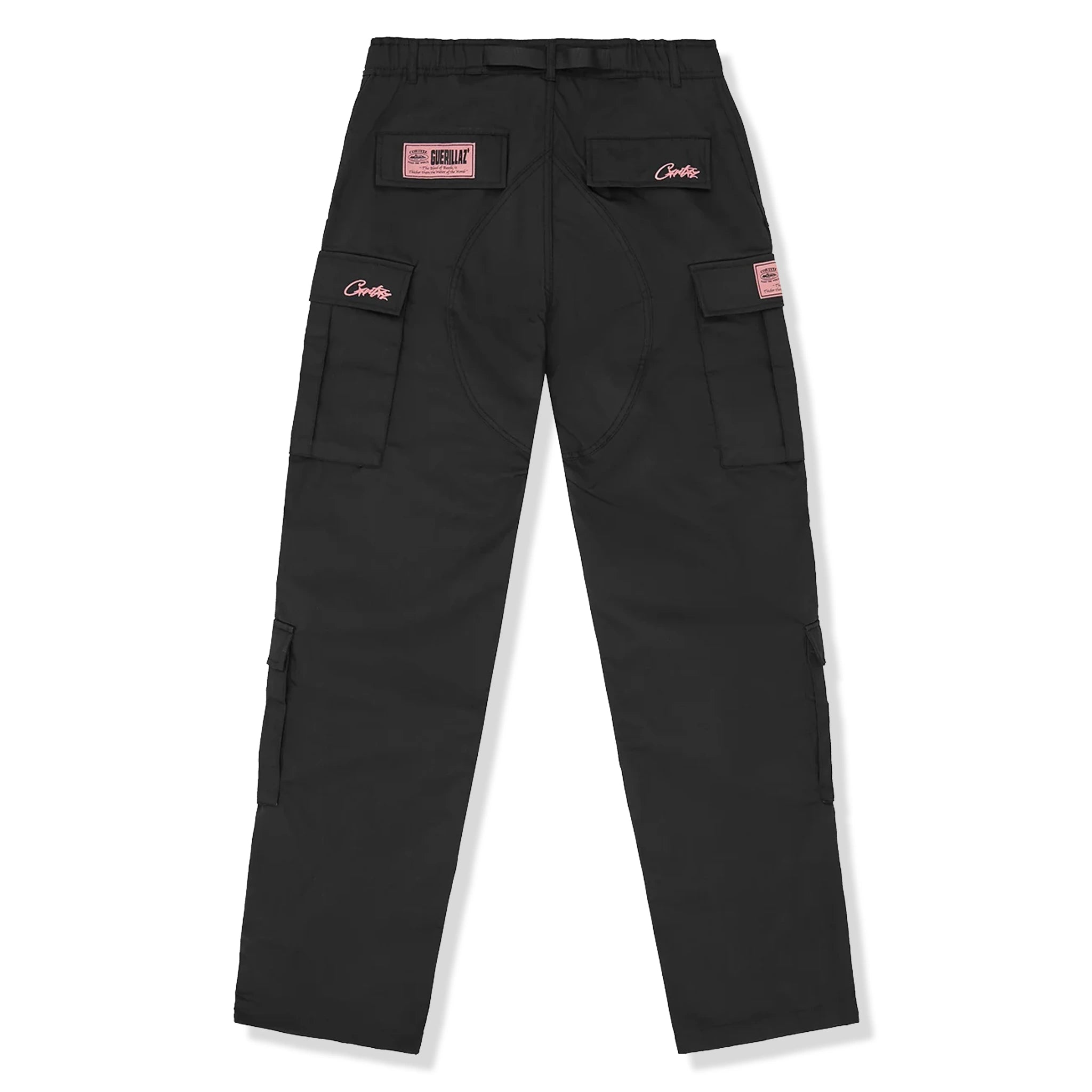 Back view of Corteiz Guerillaz Black Pink Cargo Pants